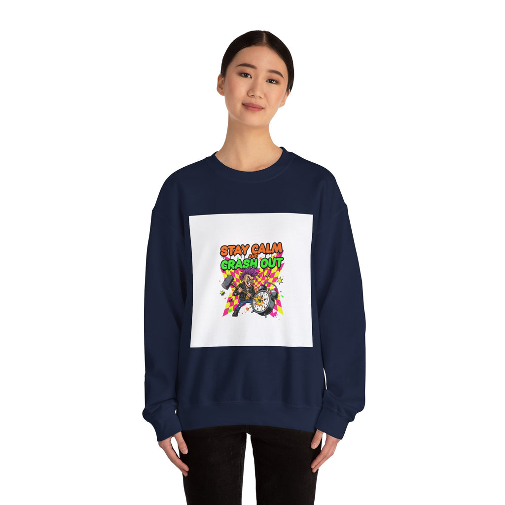 Stay Calm Crash Out Crewneck Sweatshirt | neon graffiti, meltdown design