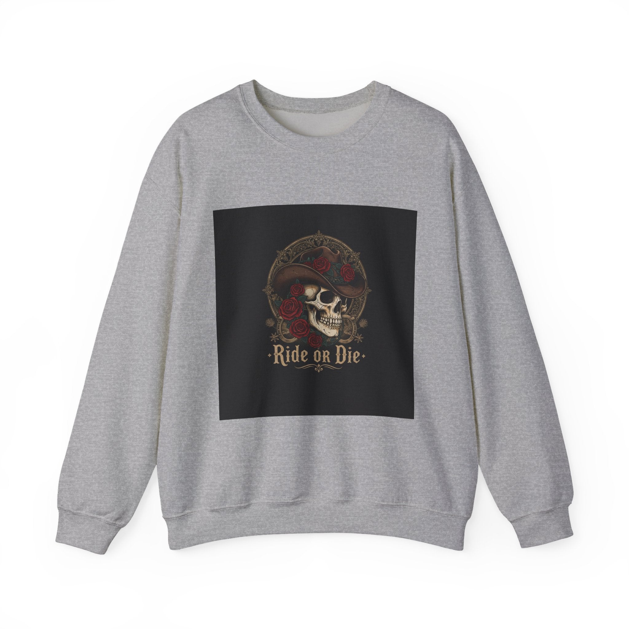 Ride or Die Skull Crewneck Sweatshirt | western skull art, gothic Americana
