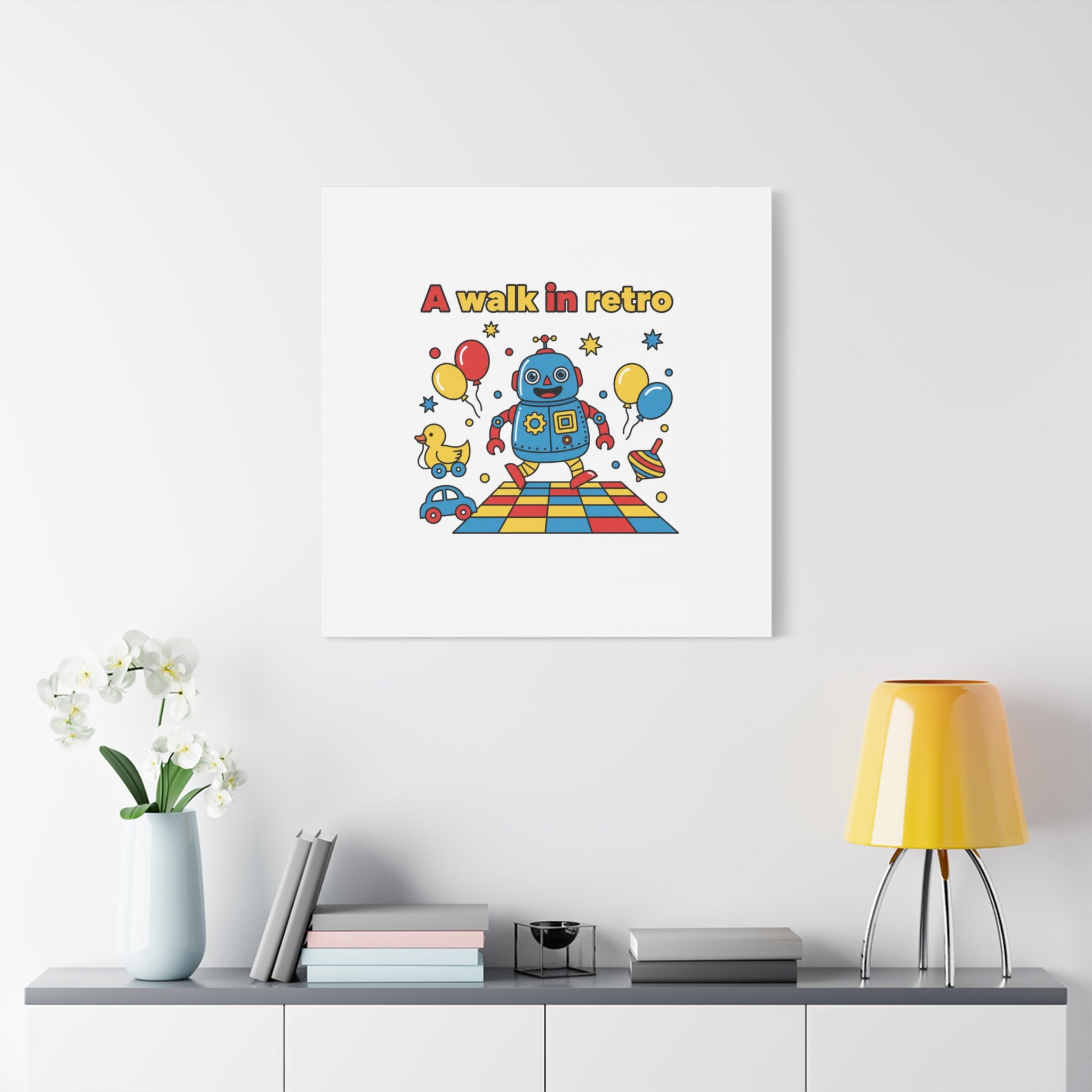 Retro Toy Robot Canvas | Throwback Kid, Primary Color Nostalgia