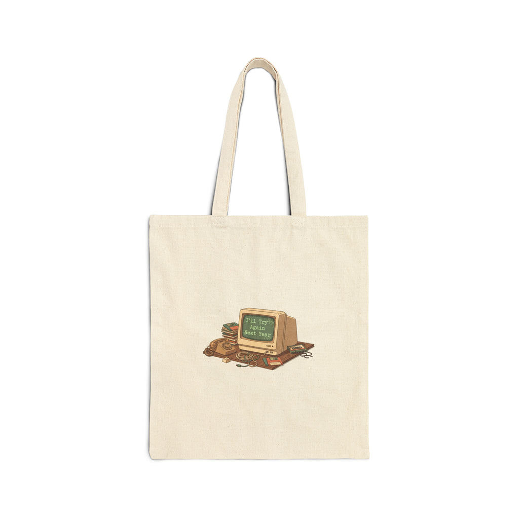 Resolution Skeptic Tote, cynical new year joke, retro computer graphic
