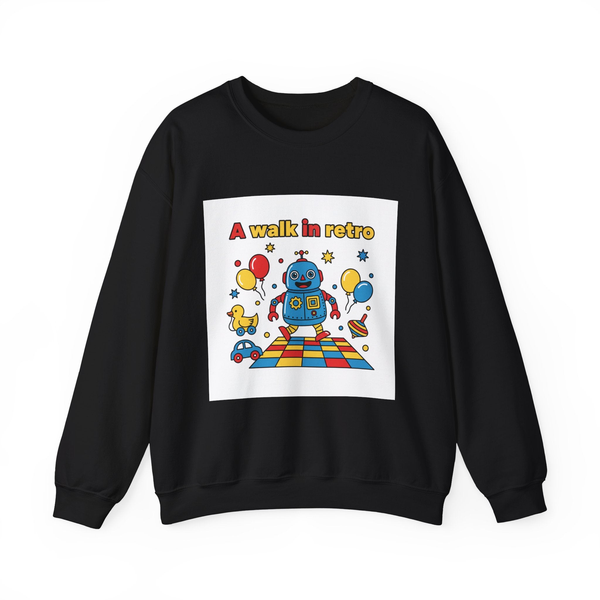 Retro Toy Robot Crewneck Sweatshirt | Throwback Kid, Primary Color Retro