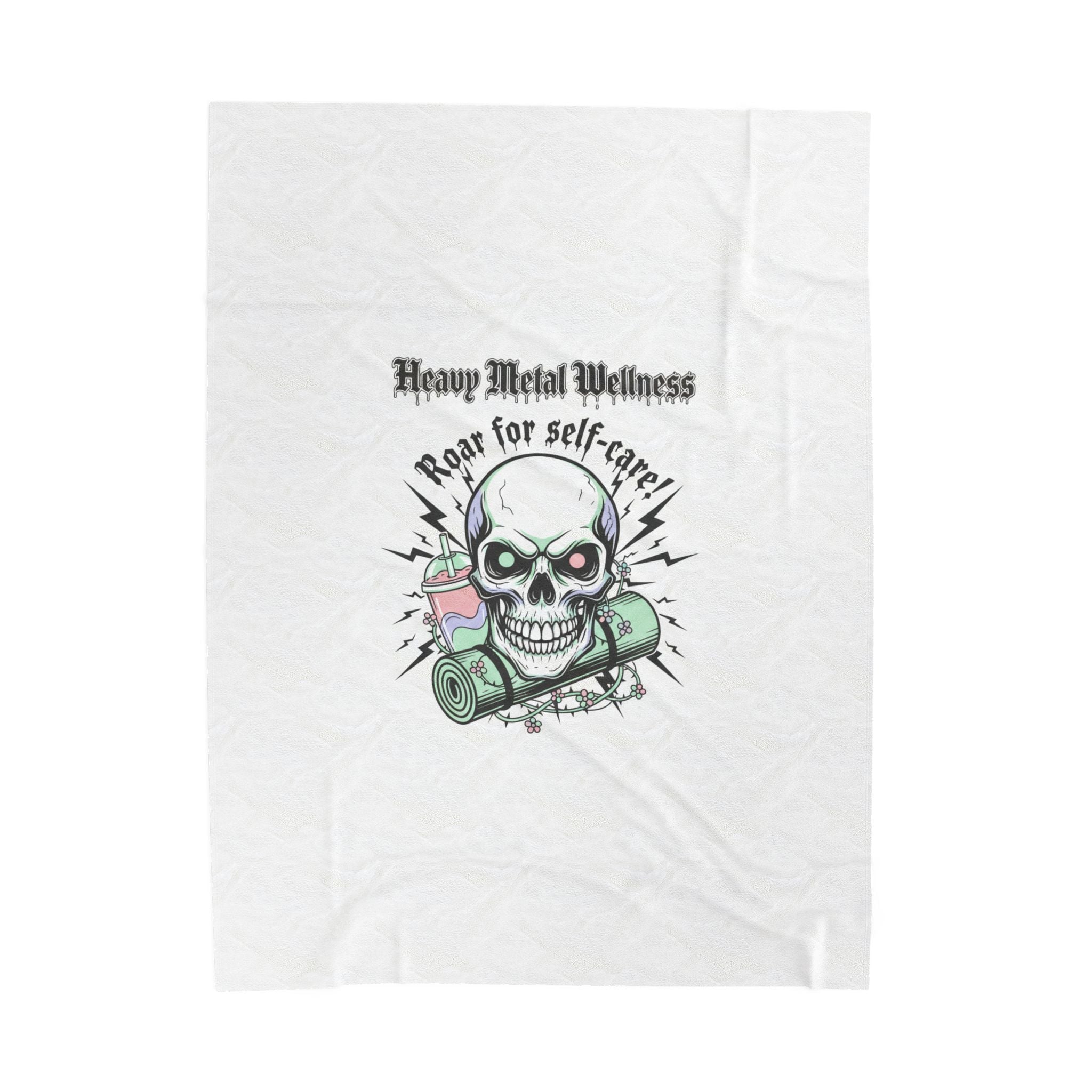 Heavy Metal Wellness Skull Self-Care Blanket | gothic wellness quote