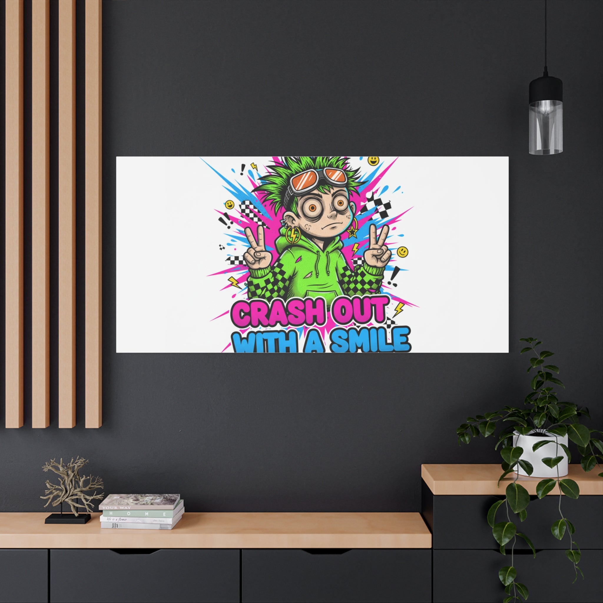 Crash Out With a Smile Canvas Print | Neon Skate Graffiti, Meme Meltdown Art