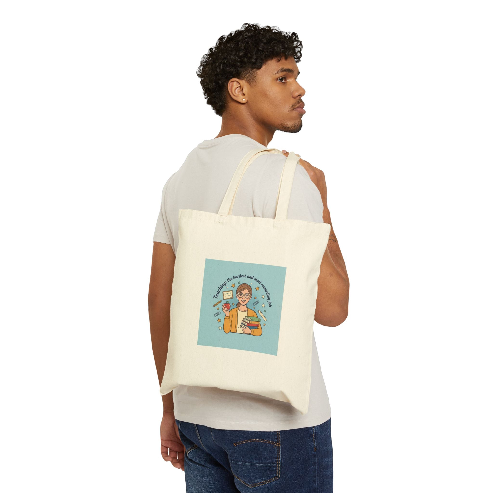 Teacher Life Illustration Tote | Classroom Pride, School Humor Cotton Canvas