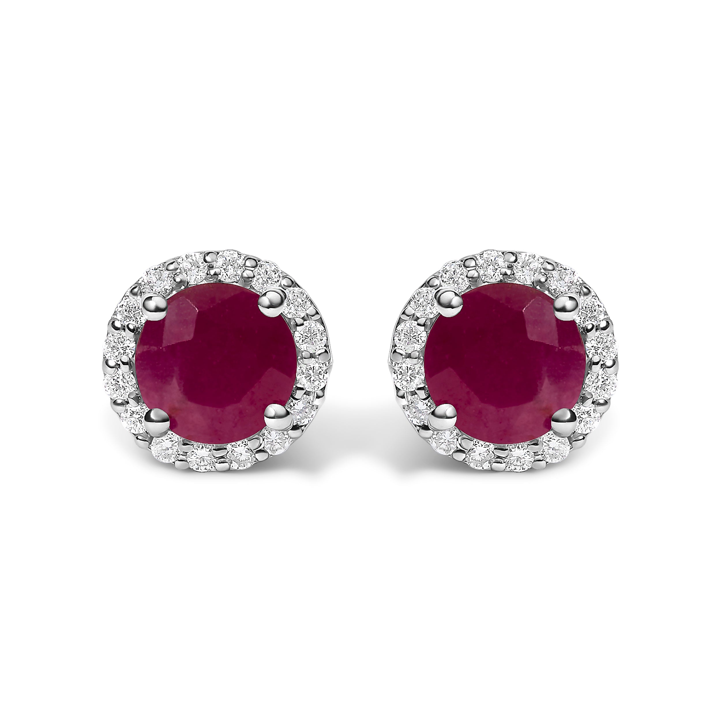 10K White Gold Purple Amethyst and 1/6 Cttw Diamond Halo Stud Earring