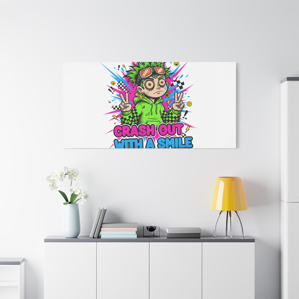 Crash Out With a Smile Canvas Print | Neon Skate Graffiti, Meme Meltdown Art