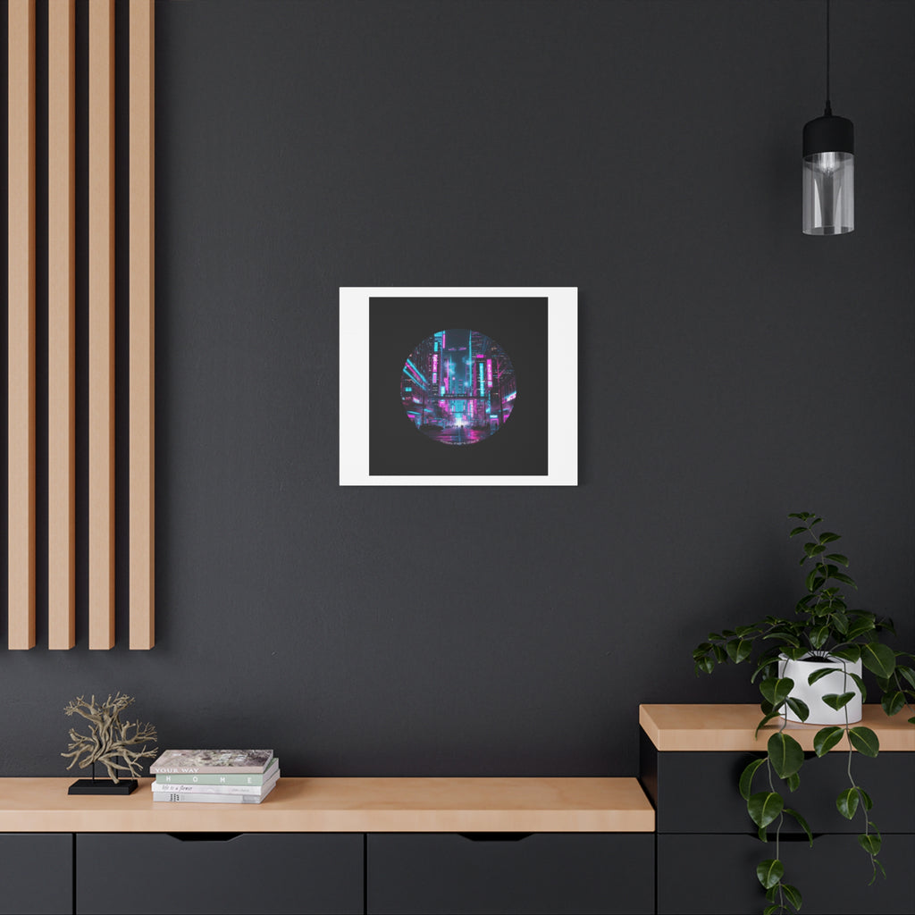 Neon Cyberpunk Cityscape Canvas | synthwave skyline, future city art