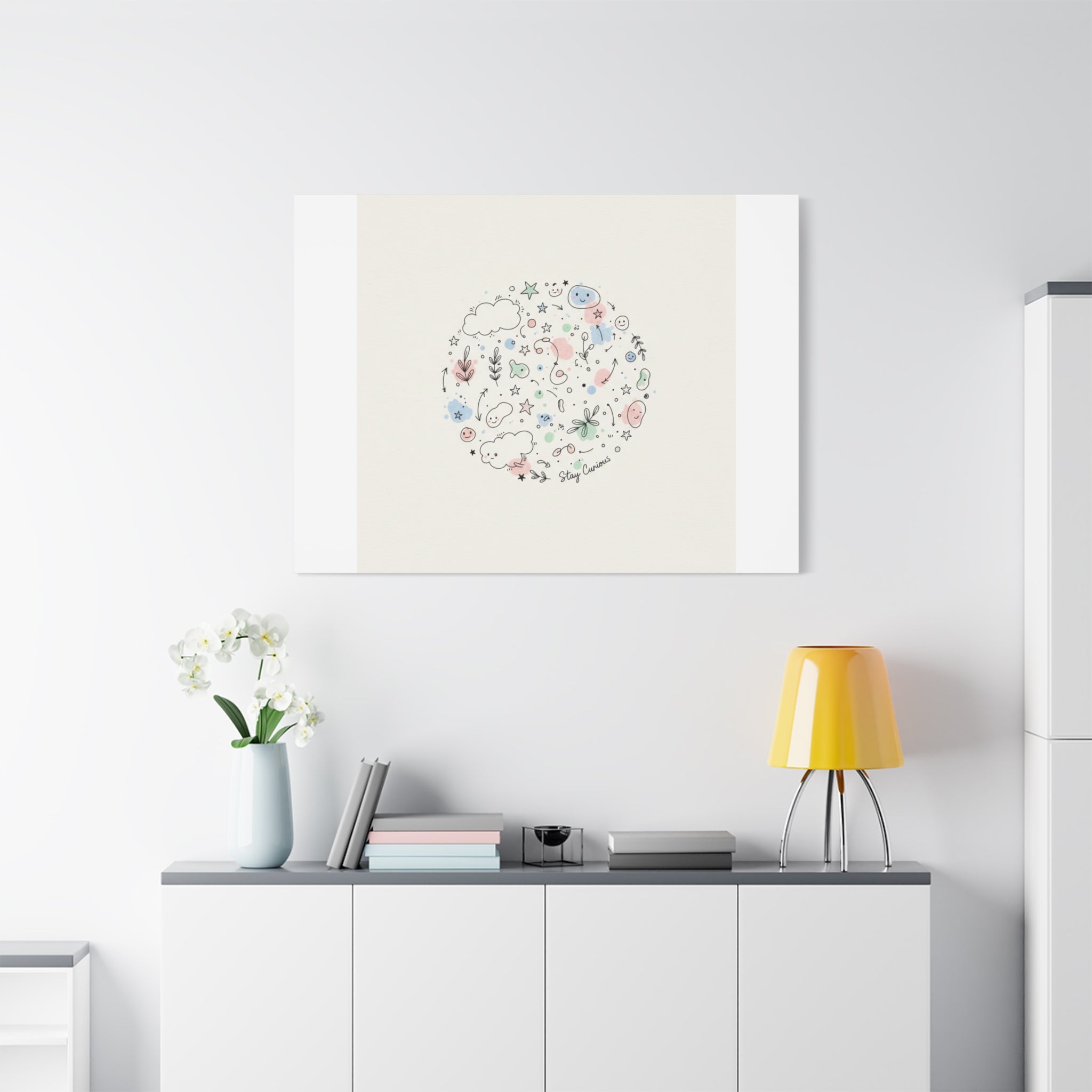 Doodle Circle Line Drawing Matte Canvas, Hand-Drawn Sketch Art