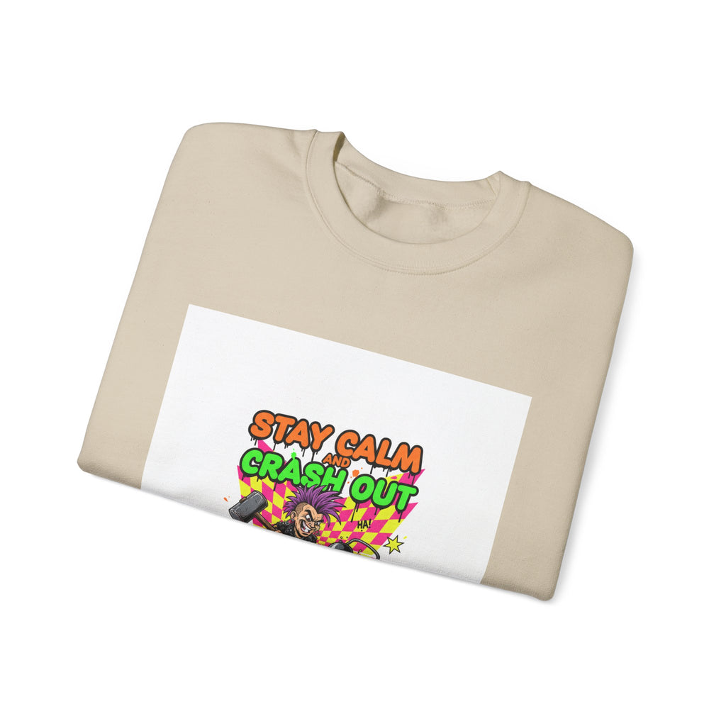 Stay Calm Crash Out Crewneck Sweatshirt | neon graffiti, meltdown design