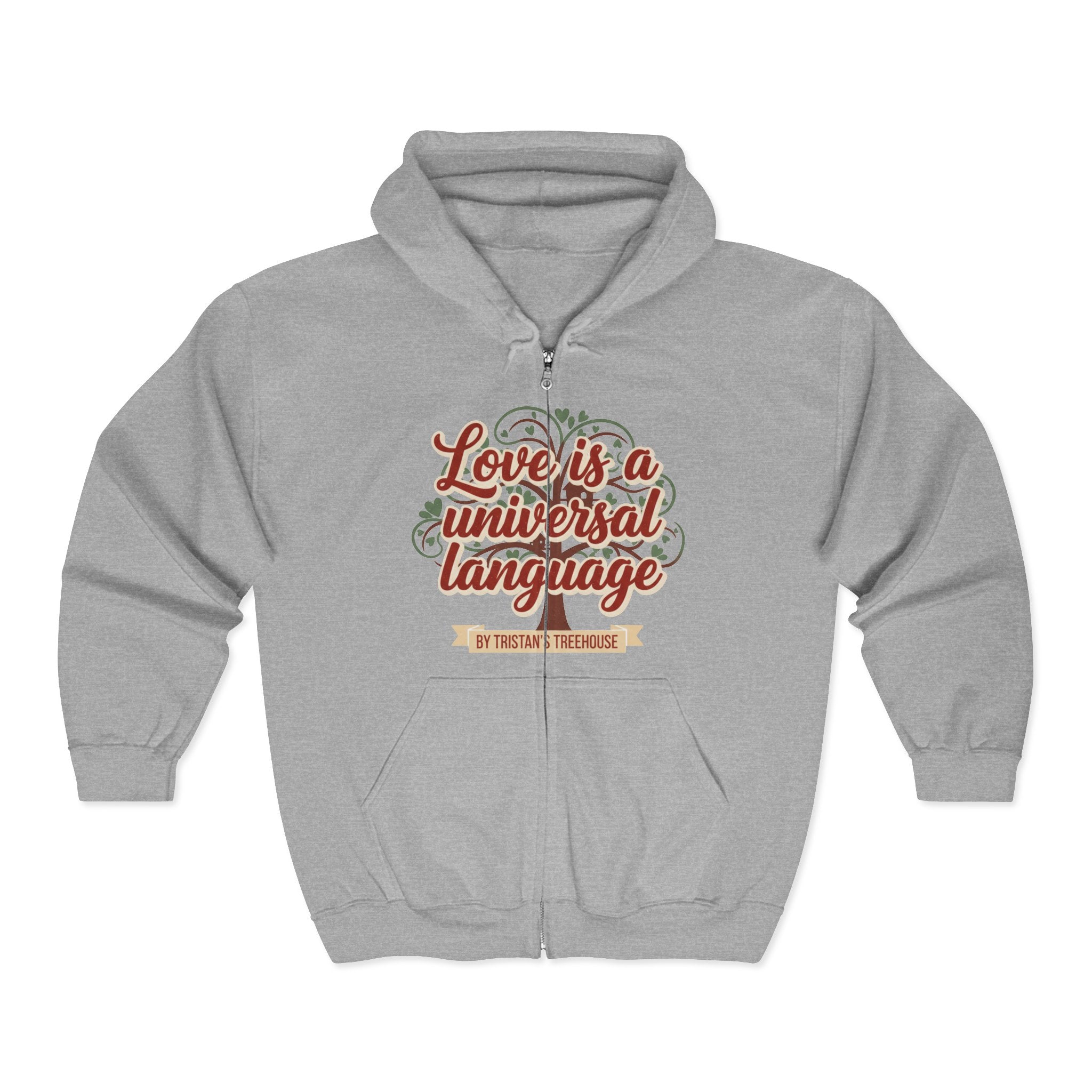 Love Vibes Zip Hoodie —Tristan’s Treehouse  Rustic Lakeside Circle Illustration