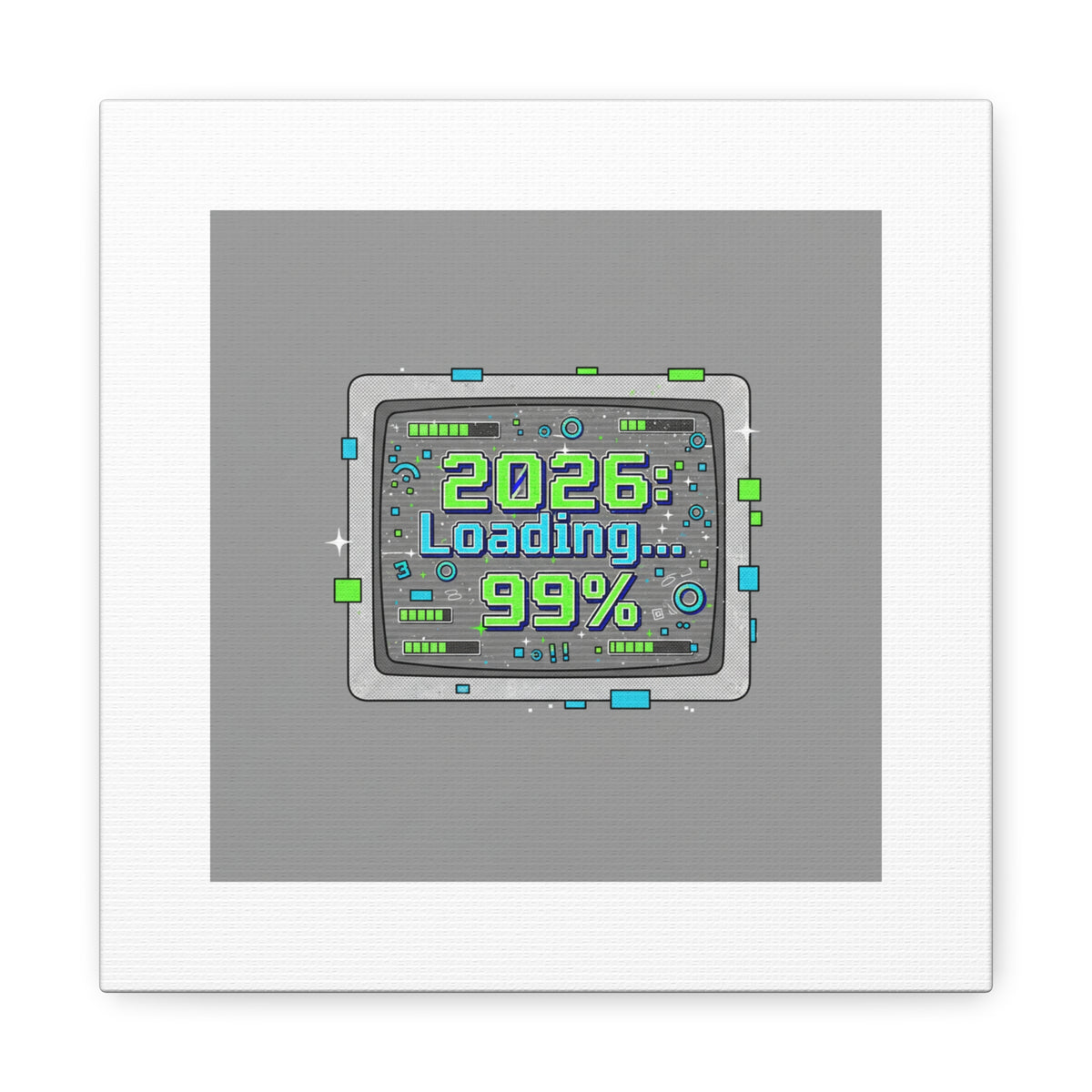 2026 Loading 99% Canvas | NYE countdown, retro system interface