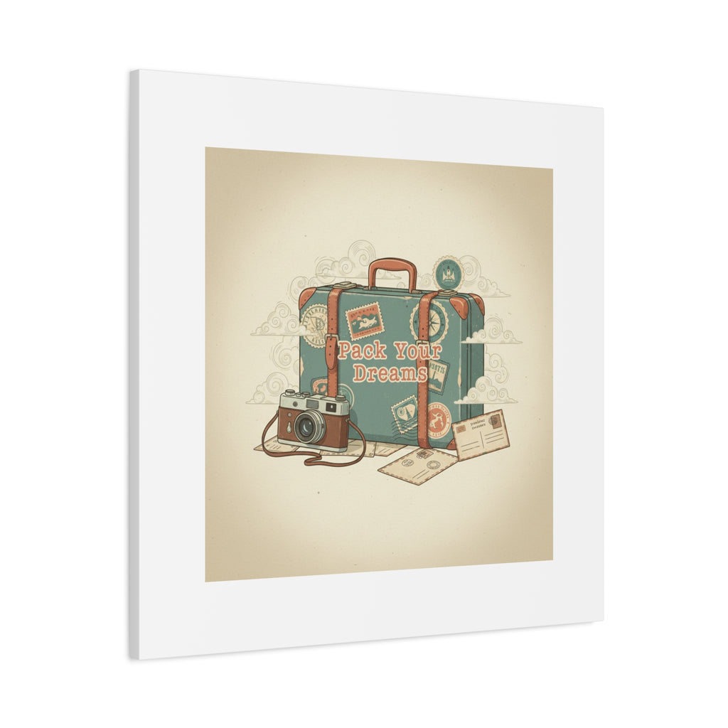 Pack Your Dreams Canvas | Retro Travel Postcard, Wanderlust Passport Stamp Art