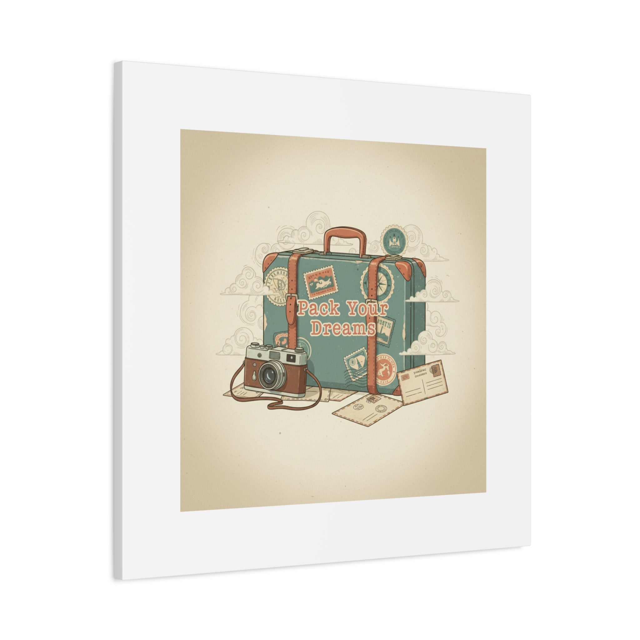 Pack Your Dreams Canvas | Retro Travel Postcard, Wanderlust Passport Stamp Art
