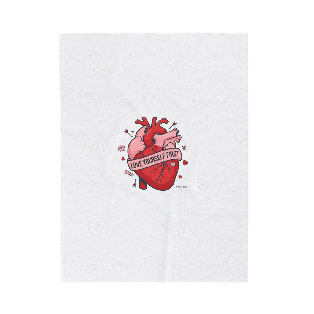 Love Yourself First Heart Illustration Velveteen Plush Blanket, anti‑Valentine, edgy heart