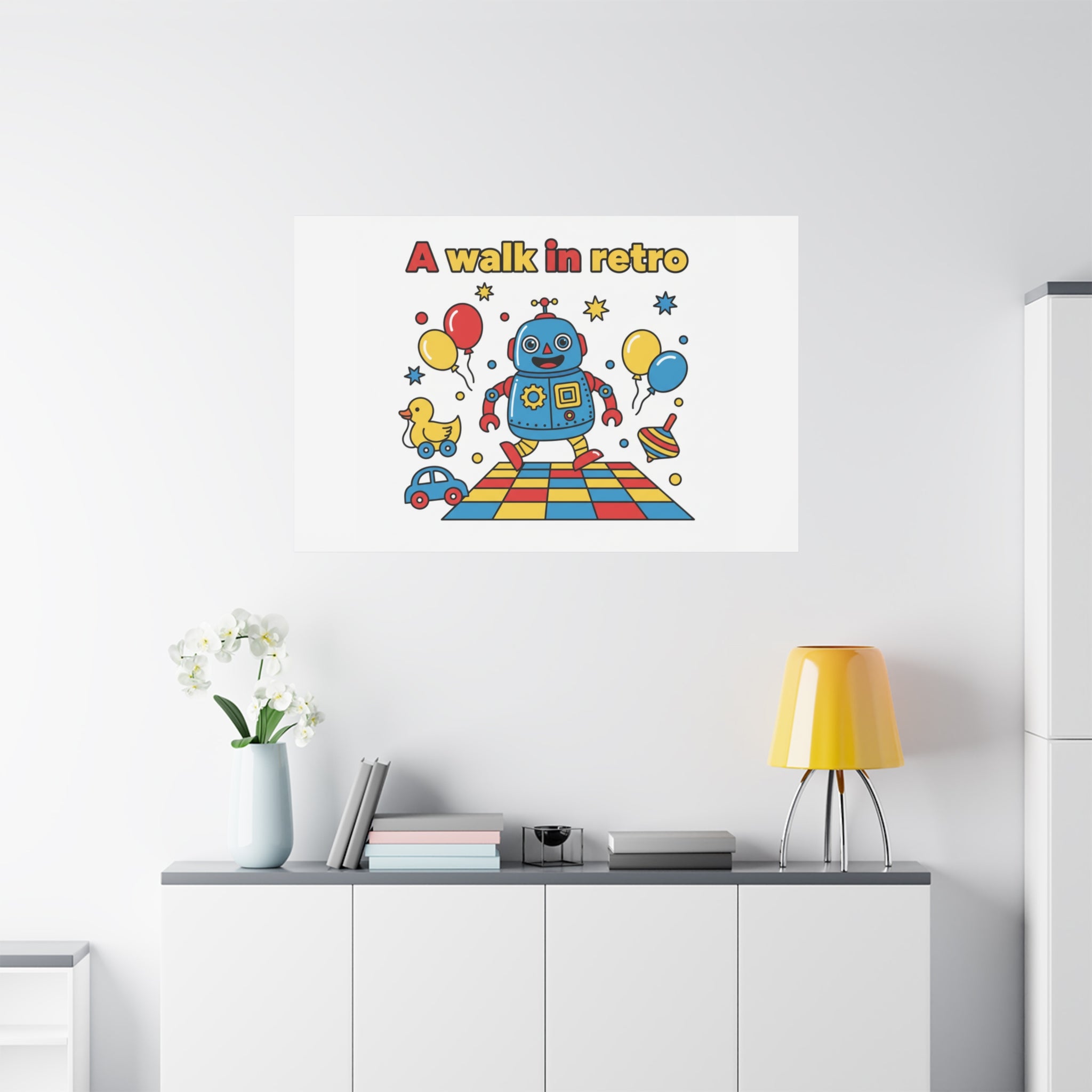 Retro Toy Robot Canvas | Throwback Kid, Primary Color Nostalgia