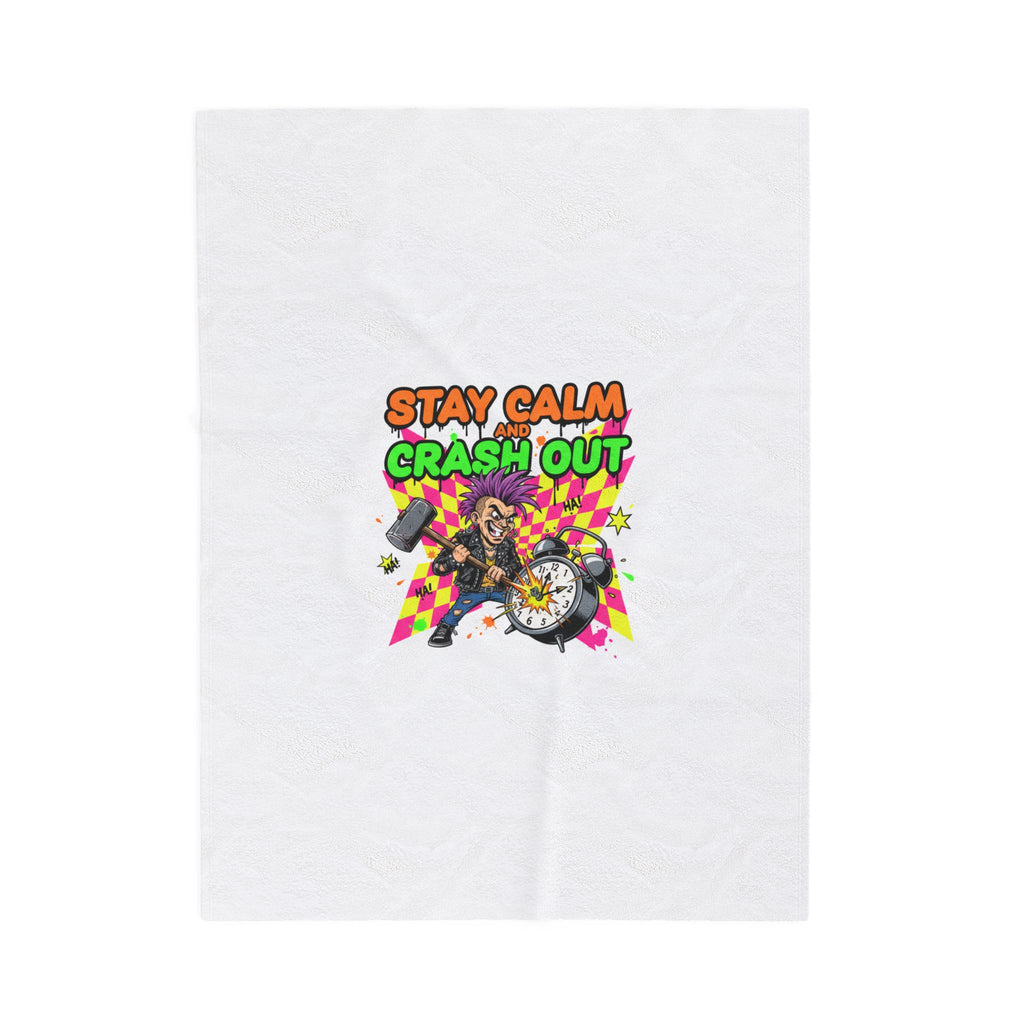 Stay Calm Crash Out Velveteen Blanket | neon skate graffiti, meltdown design