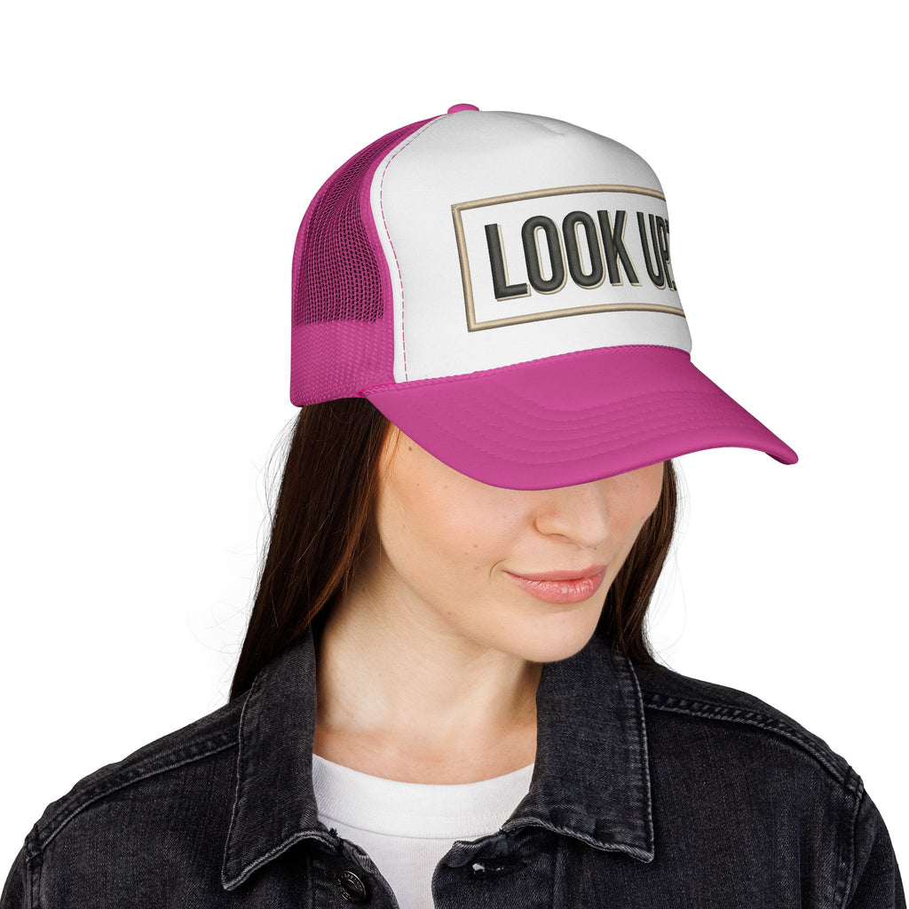 Look Up Trucker Cap — Embroidered Retro Patch Mesh Hat