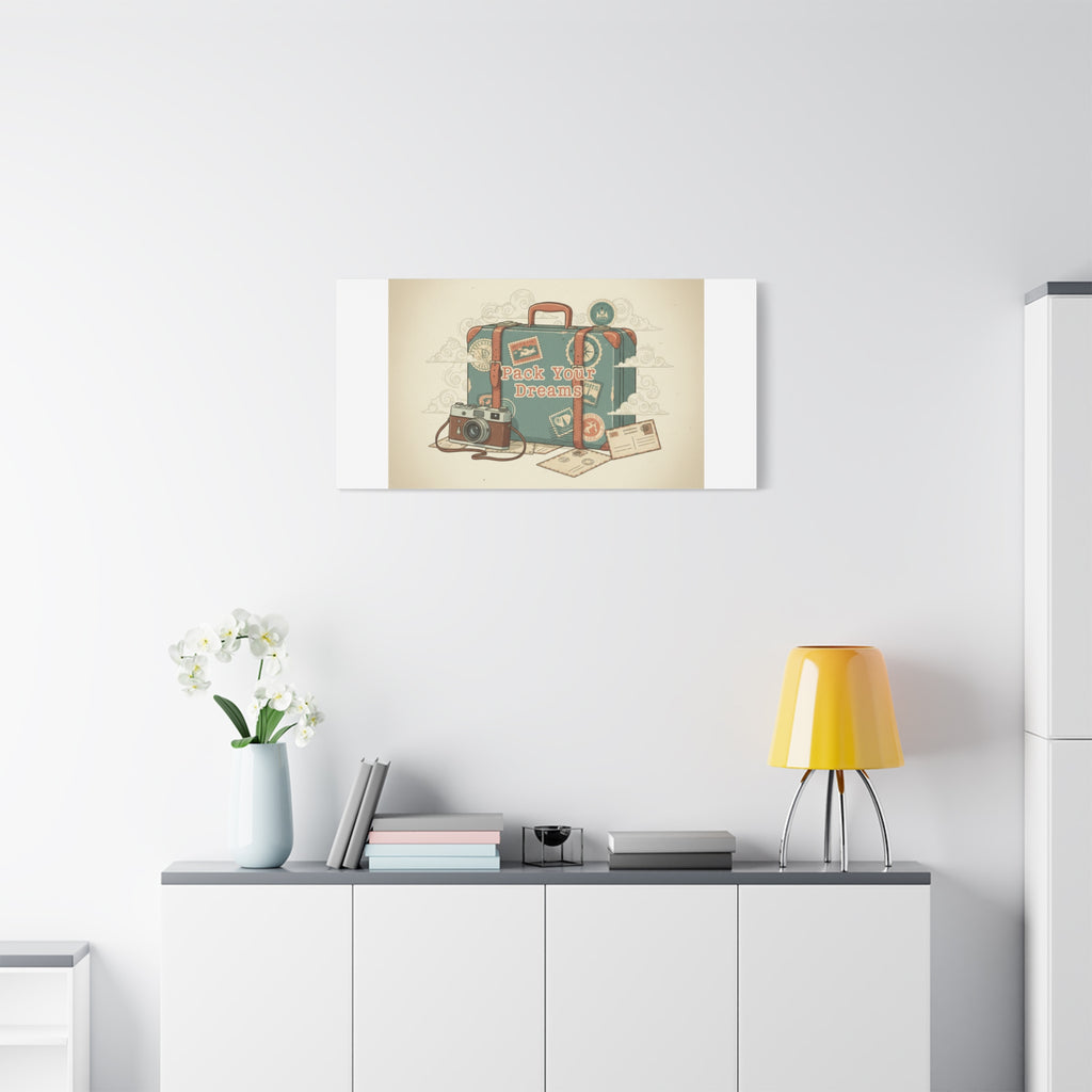 Pack Your Dreams Canvas | Retro Travel Postcard, Wanderlust Passport Stamp Art