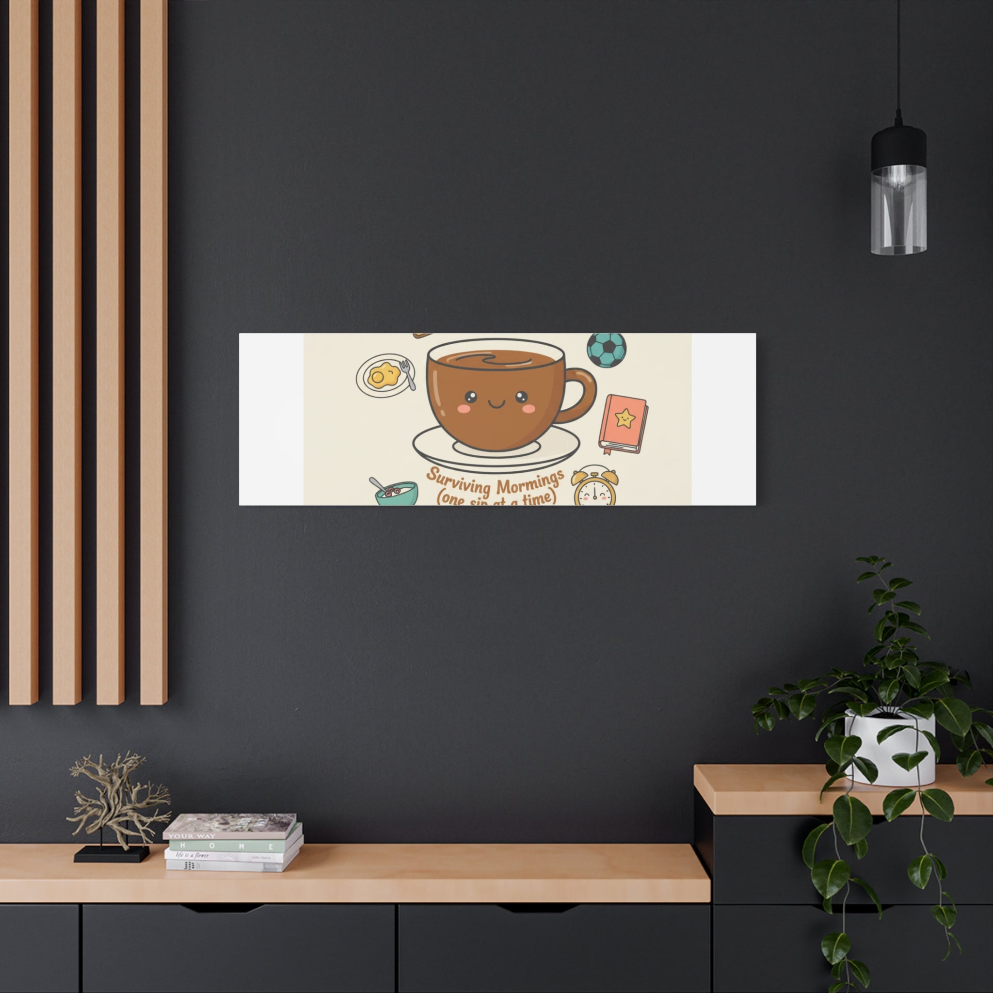 Surviving Mornings (One Sip at a Time) Canvas | Parenting Morning Humor, Coffee & Kids