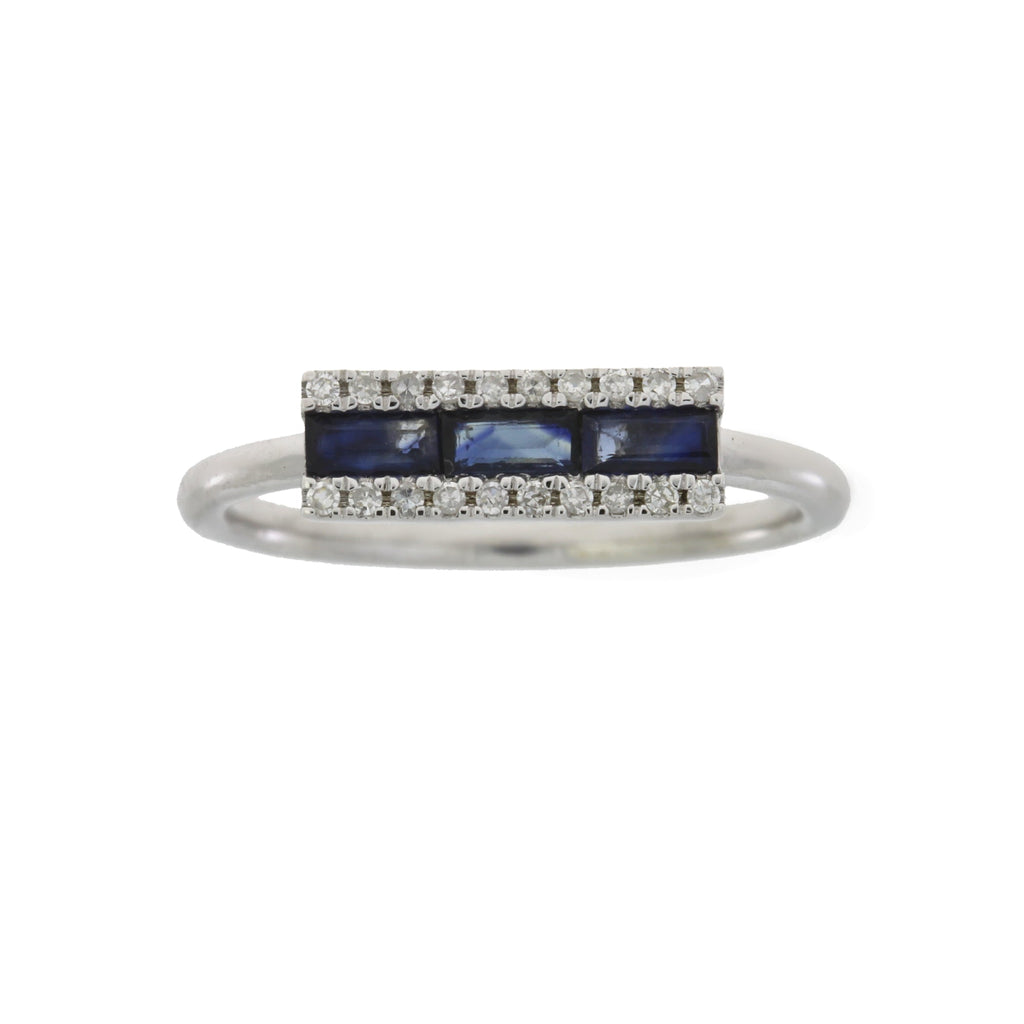 Genuine .63ct Diamond Sapphire Ring 14KT White Gold