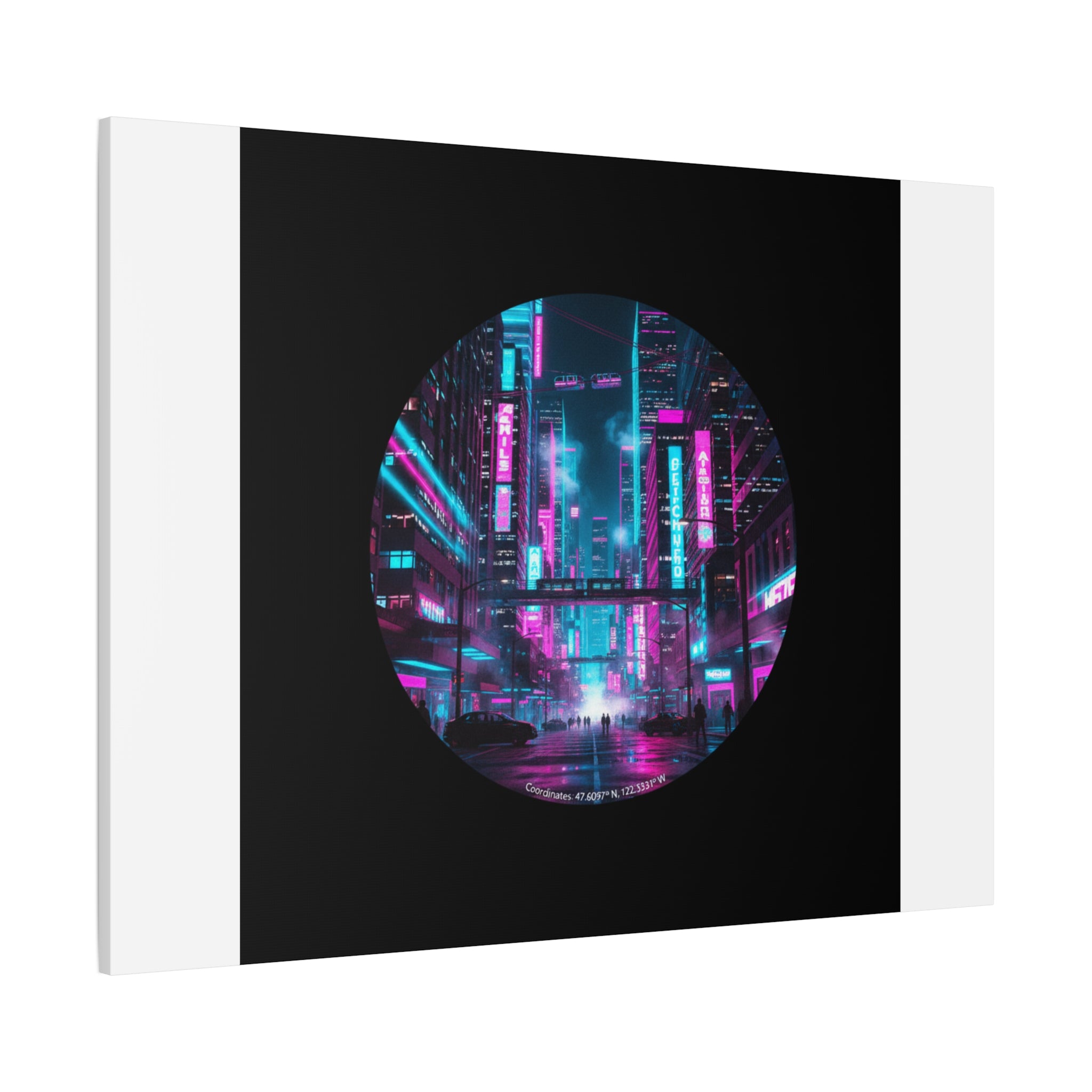 Neon Cyberpunk Cityscape Canvas | synthwave skyline, future city art