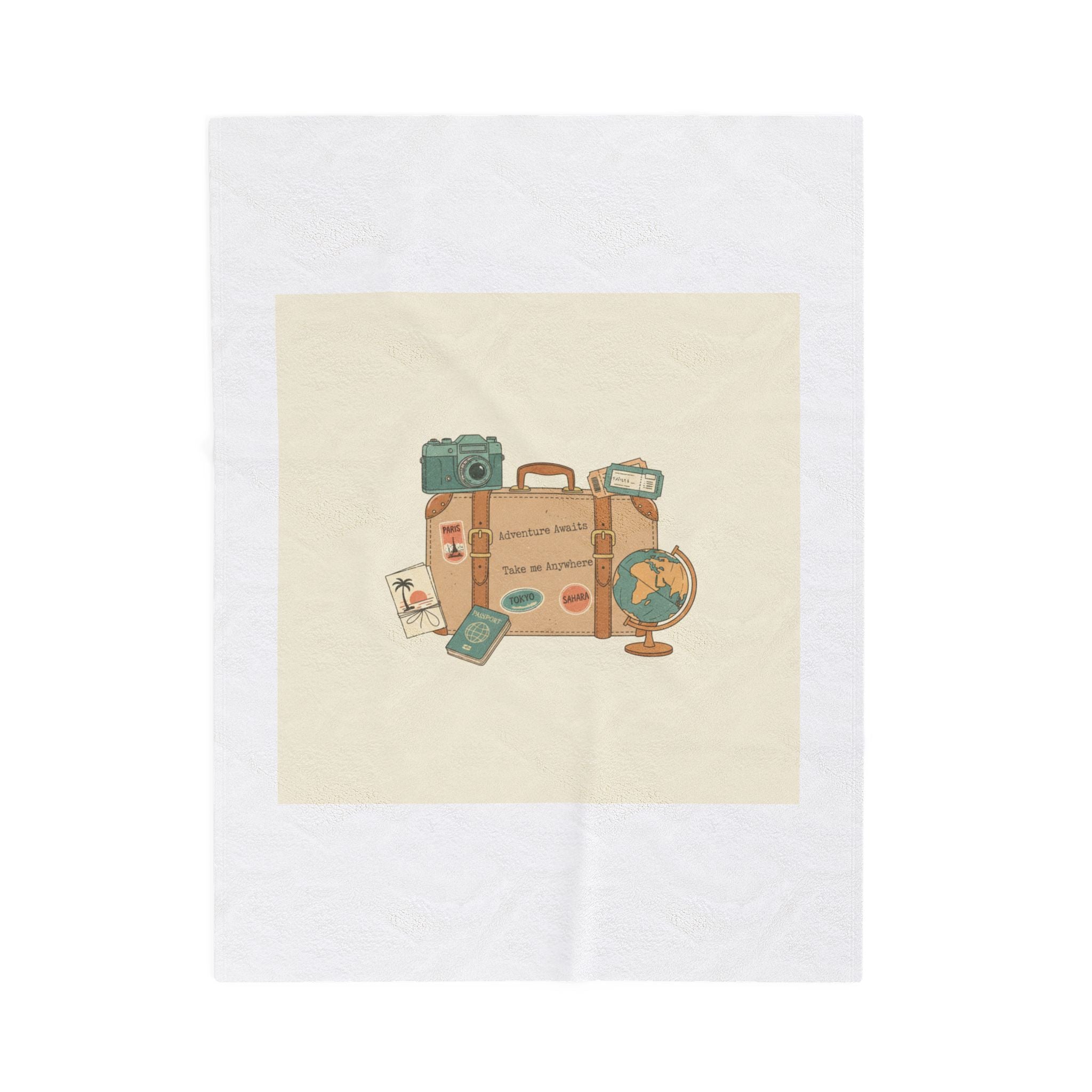 Wanderlust Postage Travel Stamp Blanket | Retro Postcard Vintage