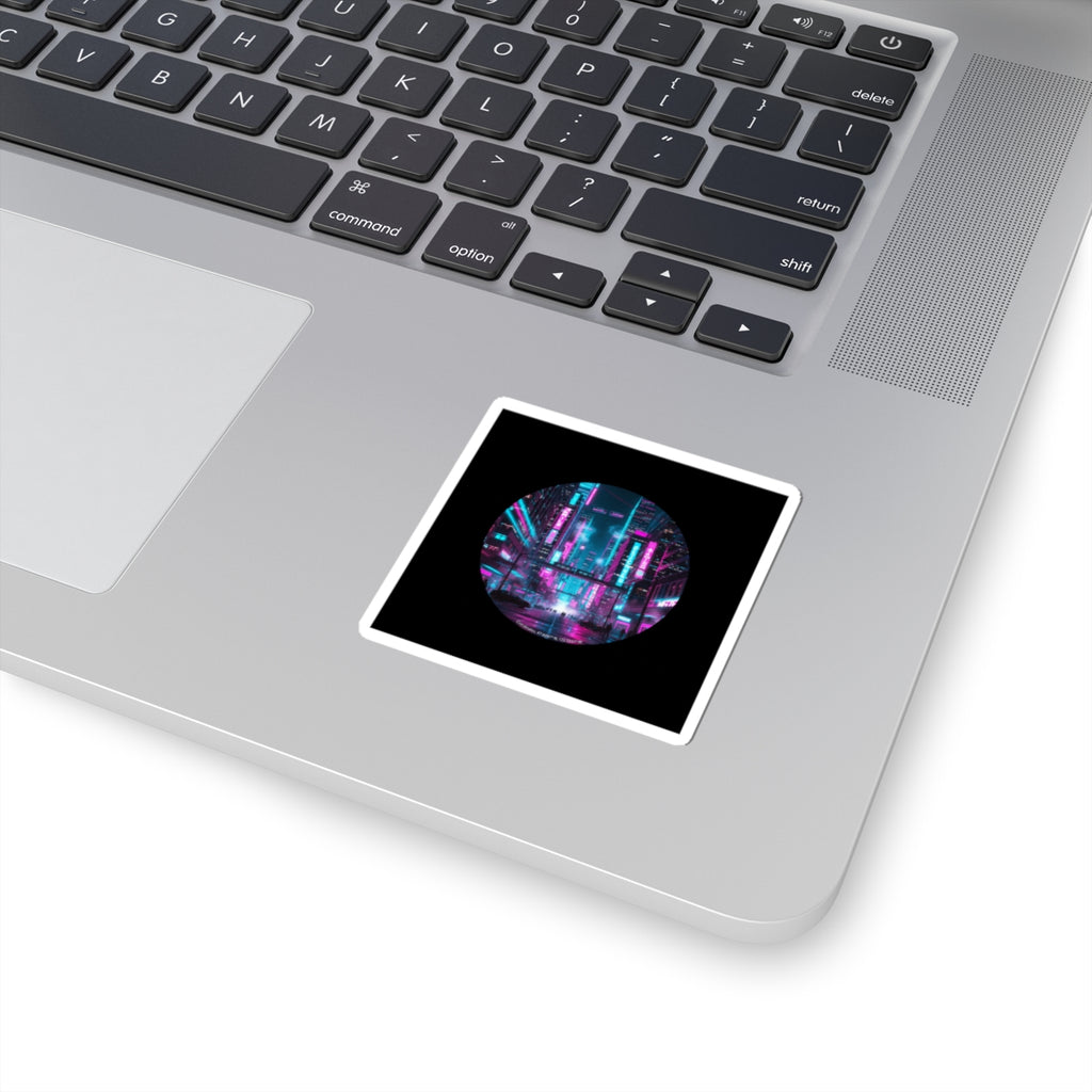 Neon Cyberpunk Skyline Sticker | synthwave city, neon cityscape