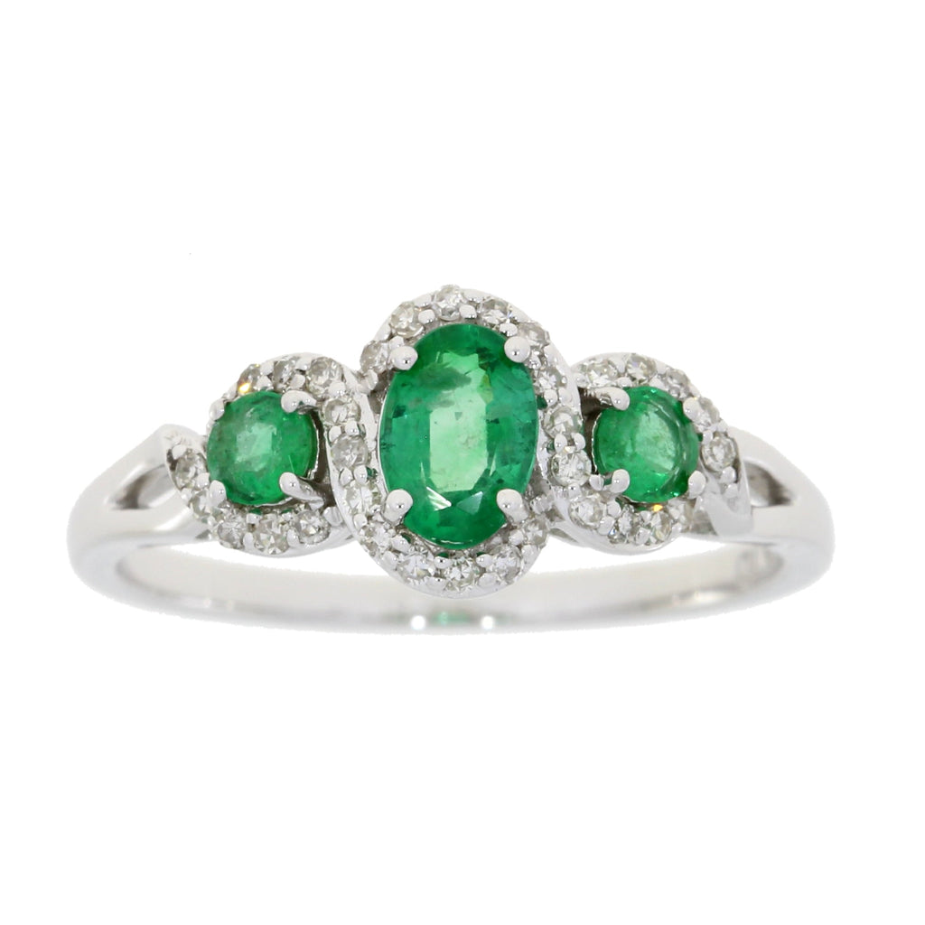 Natural .84ct Emerald Diamond Ring 14KT White Gold