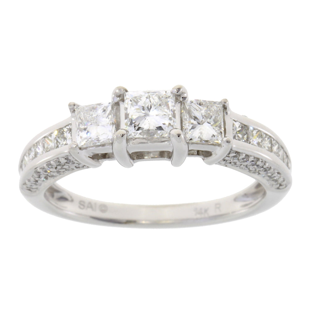 Genuine 1.50ct Diamond 3 Stone Ring 14KT White Gold