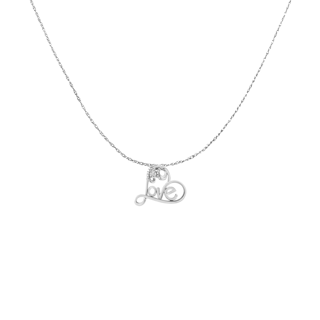 .925 Sterling Silver 1/10 Cttw Round Brilliant-Cut Diamond Accented Open Heart with Love 18" Pendant Necklace (H-I Color, I1-I2 Clarity)