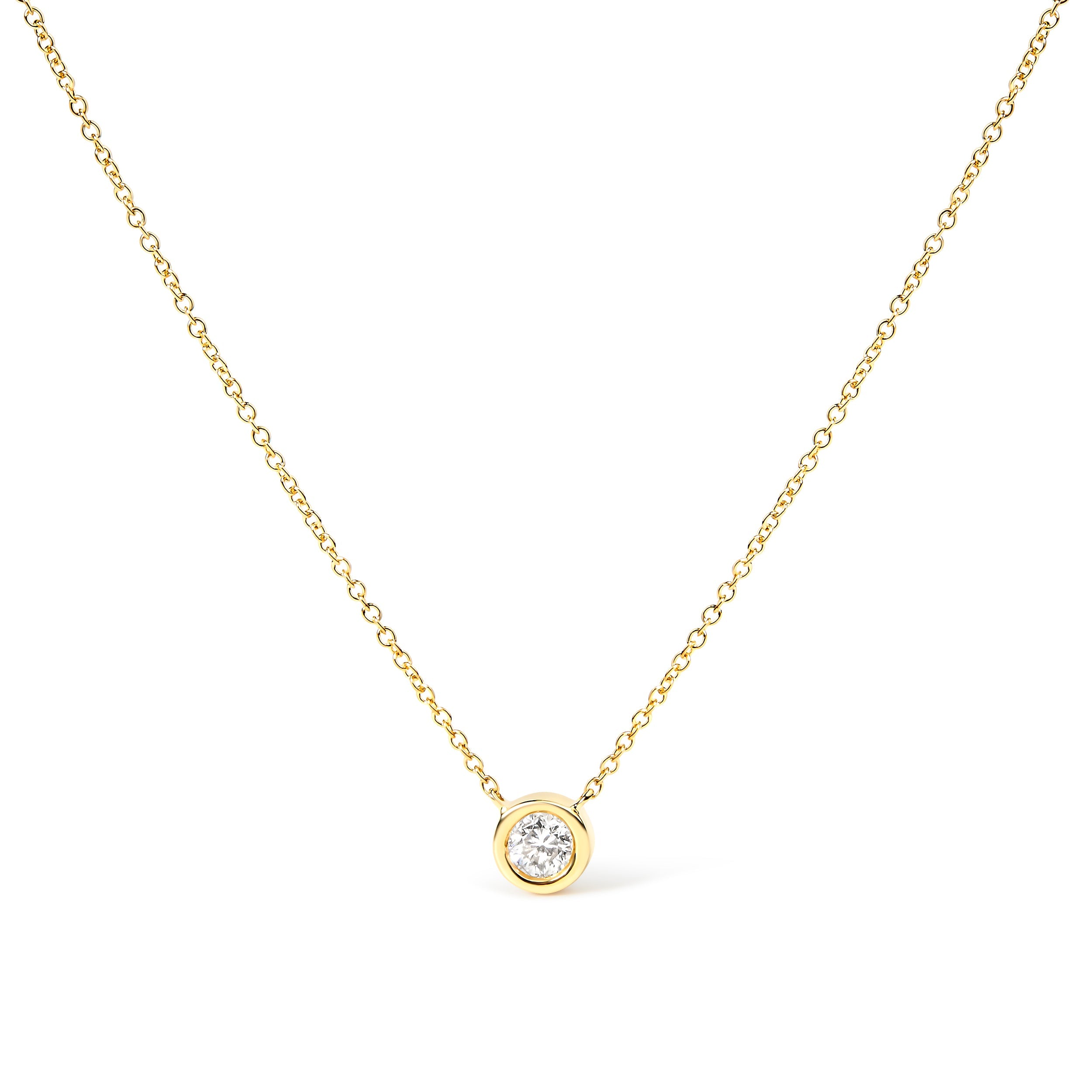 10K White Gold 1/10 Carat Round Brilliant-Cut Diamond Modern Bezel-Set Solitaire 16"-18" Pendant Necklace (H-I Color, SI2-I1 Clarity)