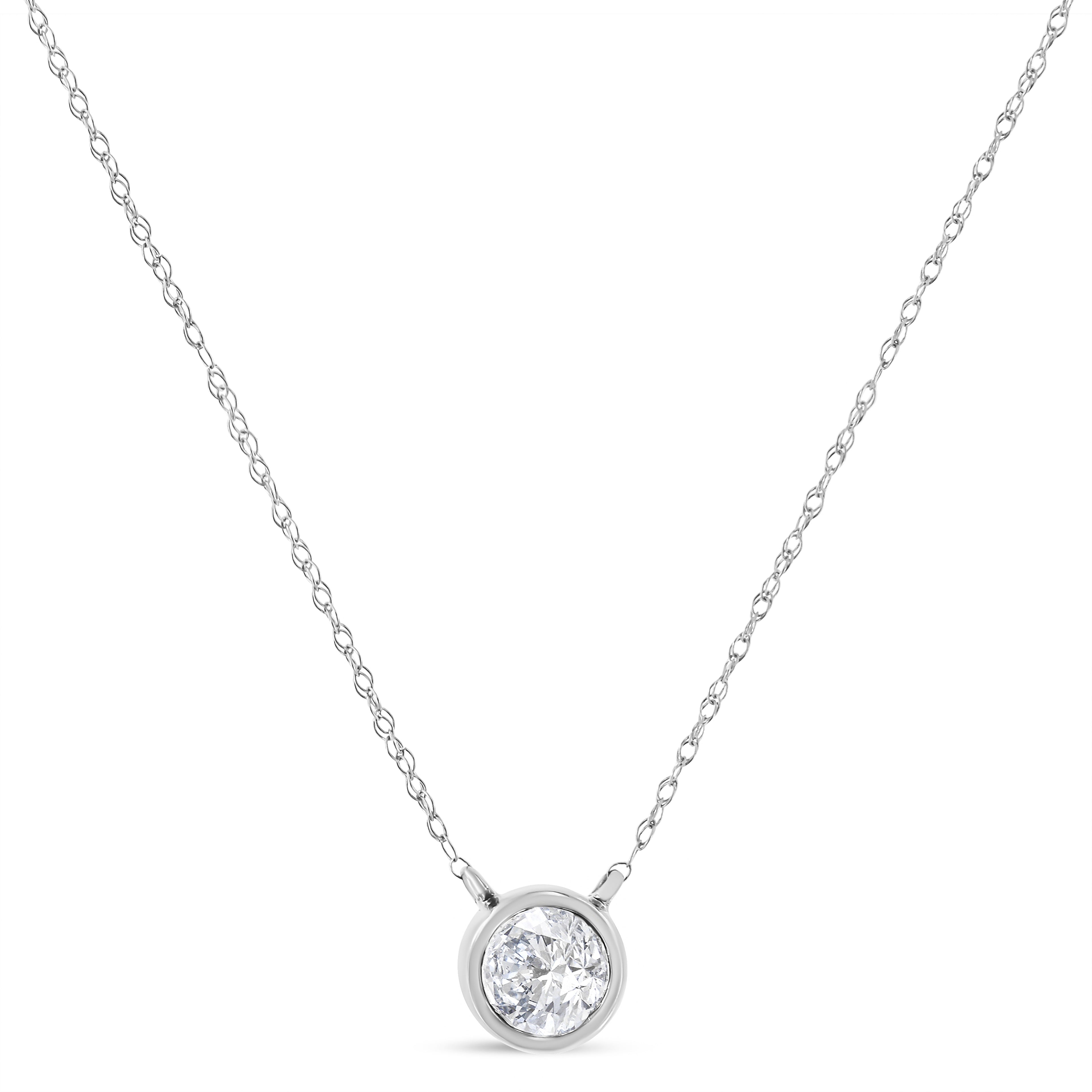 .925 Sterling Silver 1/10 Cttw Round-Cut Diamond Bezel 18" Pendant Necklace (J-K Color, I1-I2 Clarity)