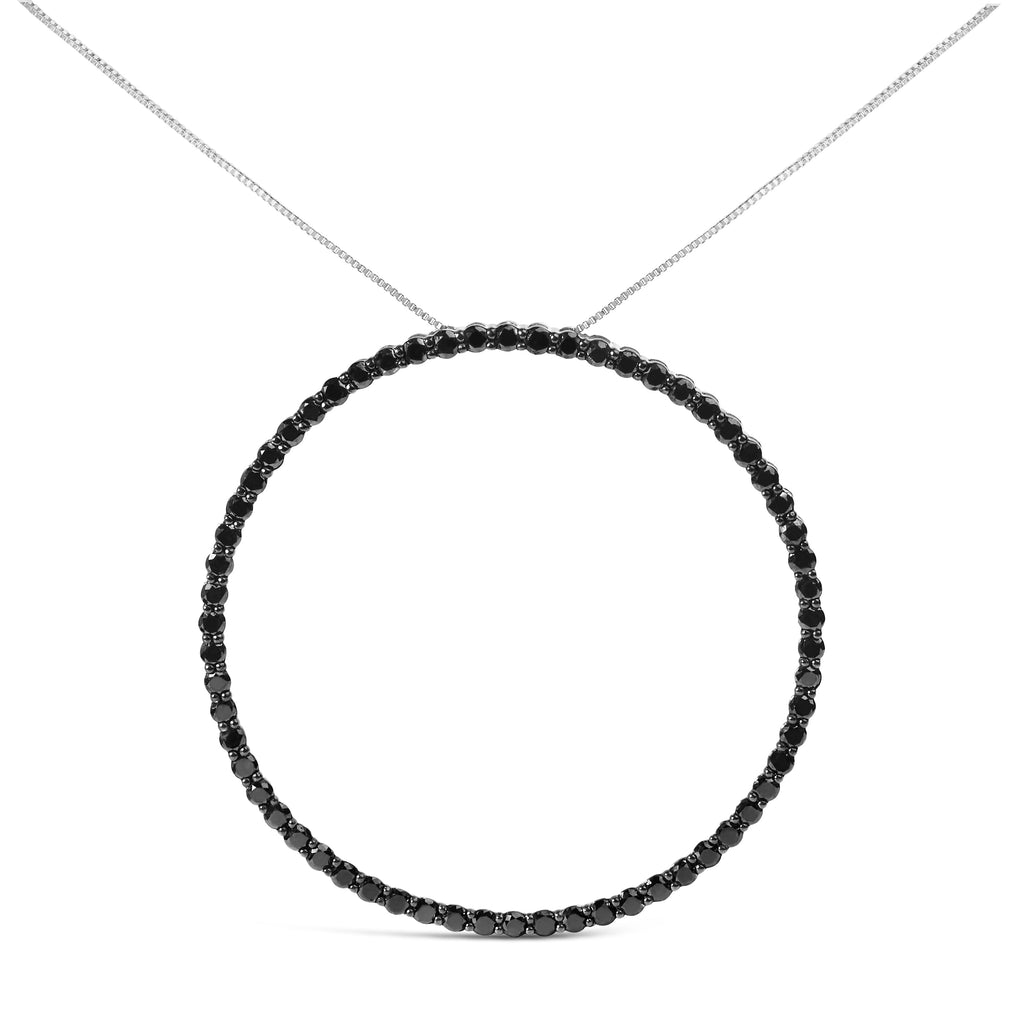 .925 Sterling Silver 4.0 Cttw Black Diamond Open Hoop Circle 18" Pendant Necklace (Black Color, I2-I3 Clarity)