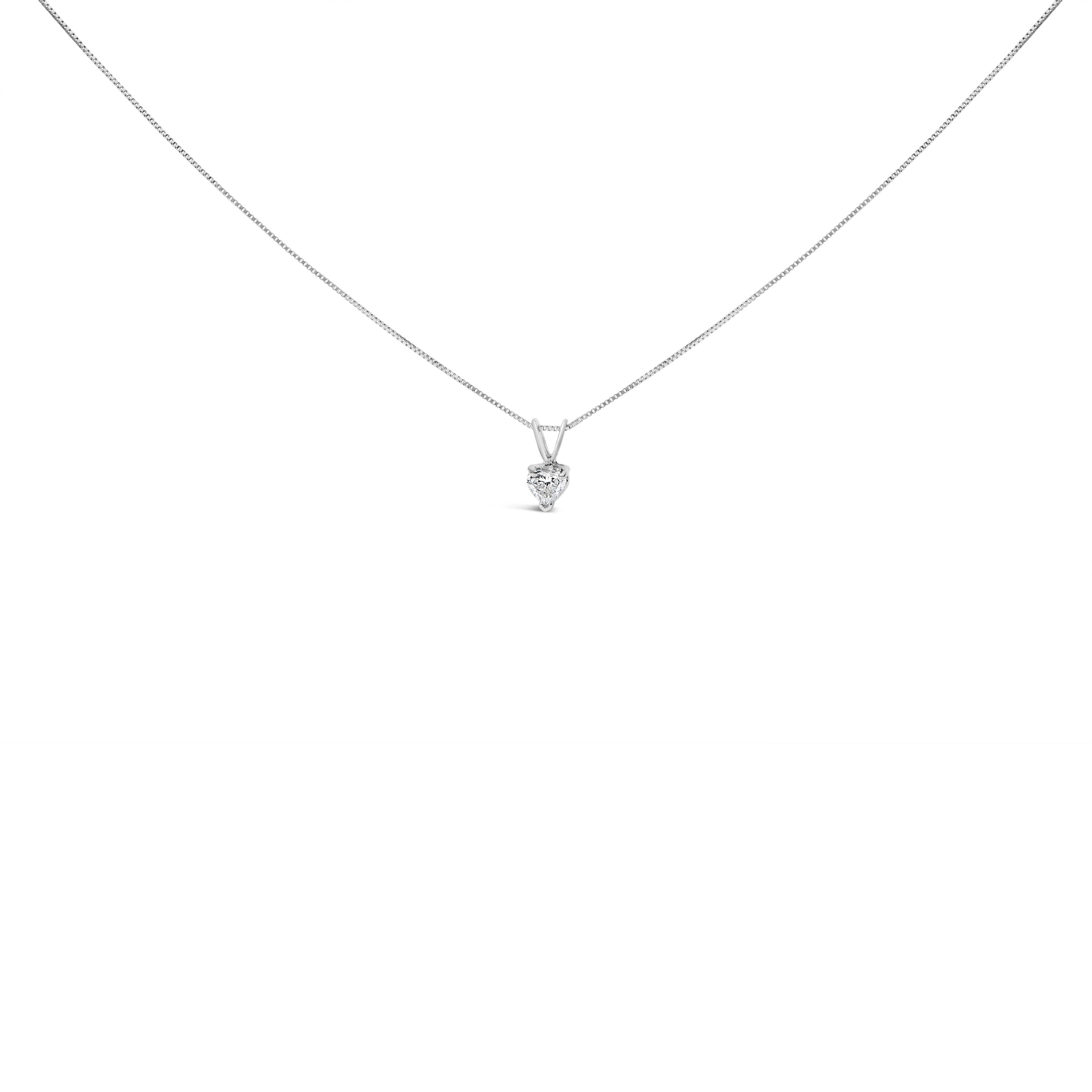 14K White Gold 3/8 Cttw Heart-Shaped Diamond Classic Solitaire 18" Pendant Necklace (H-I Color, VS2-SI1 Clarity)
