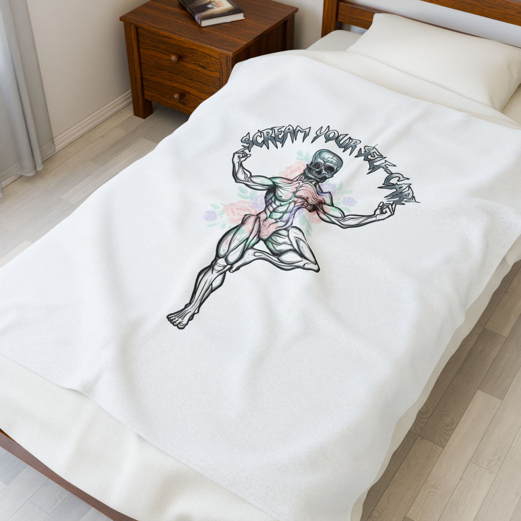 Scream Your Self-Care Velveteen Plush Blanket | gothic wellness, hard rock motivational