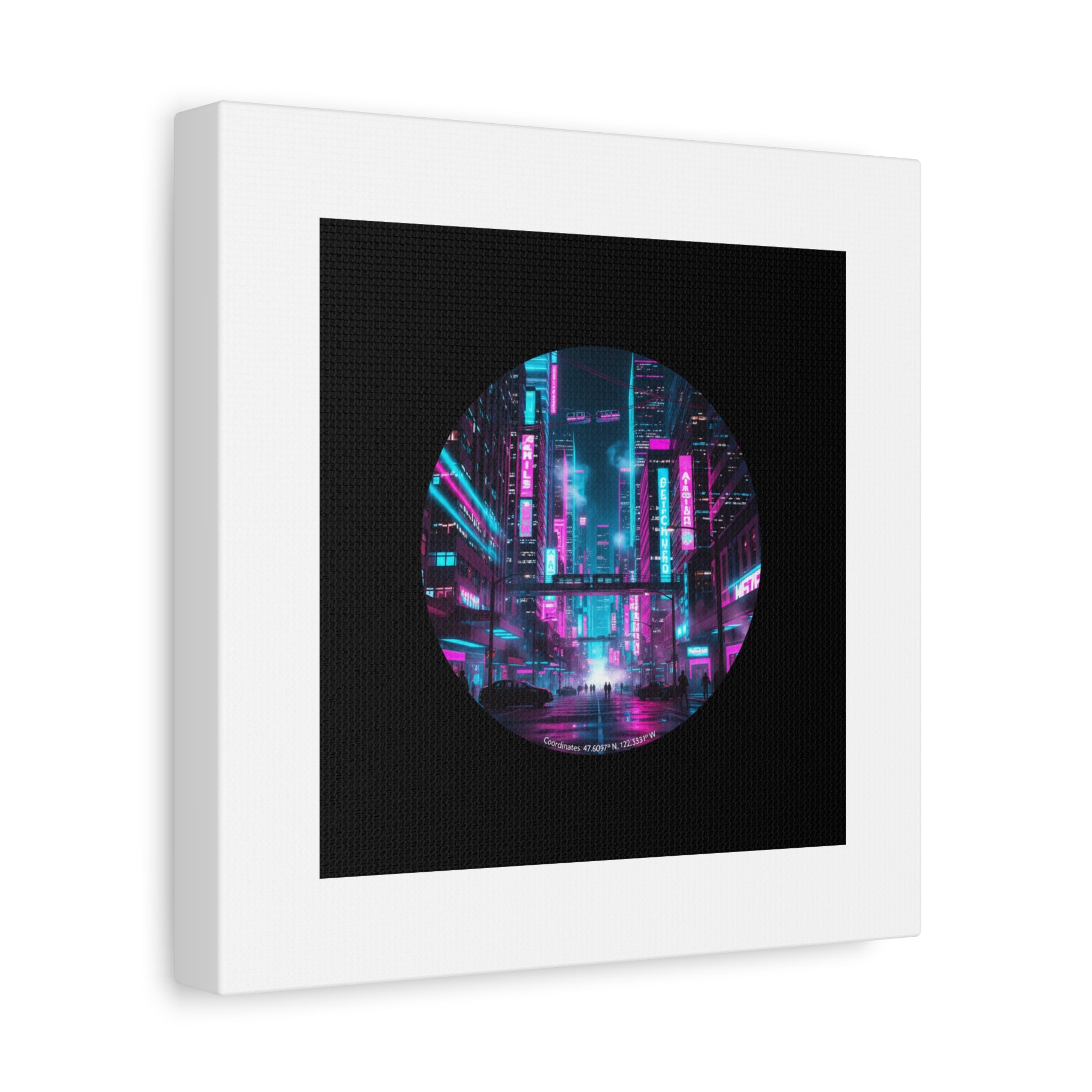 Neon Cyberpunk Cityscape Canvas | synthwave skyline, future city art
