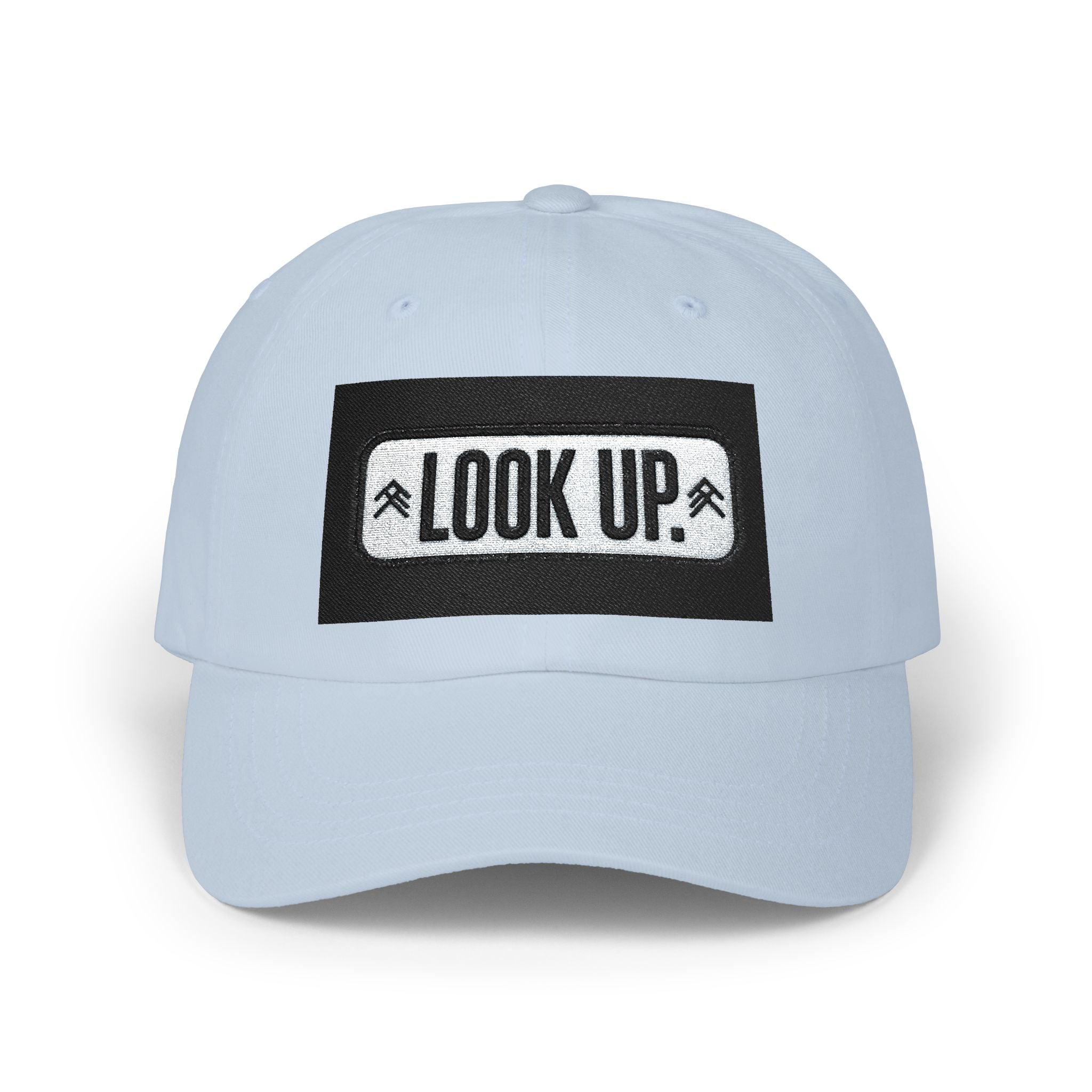 Look Up Embroidered Dad Cap — Minimalist White Baseball Hat