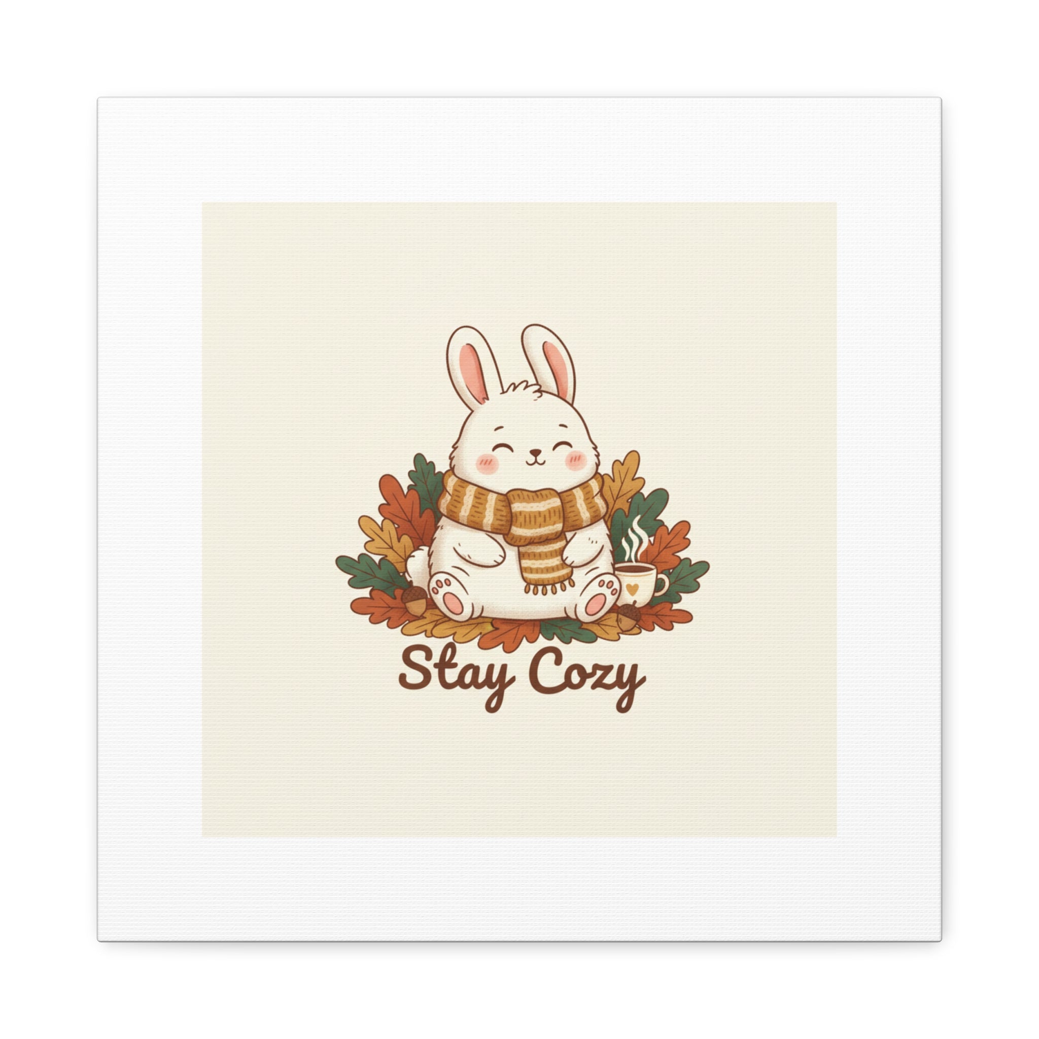 Cozy Bunny Illustration Canvas | Cute Critter Winter Forest Art