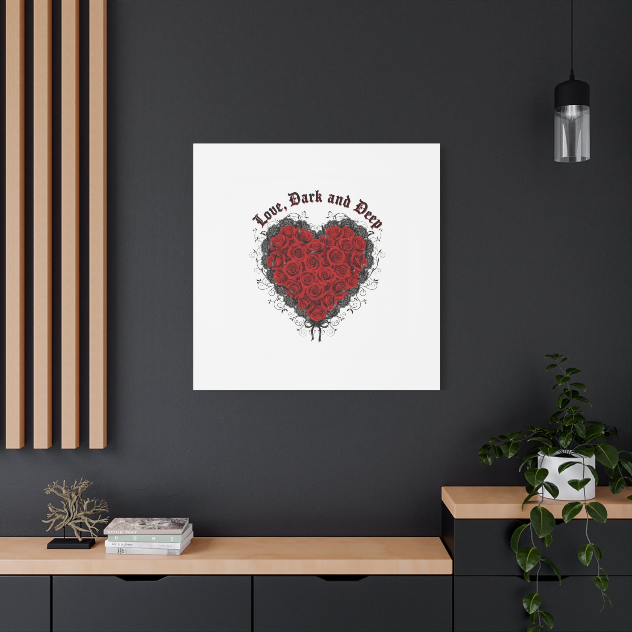 Love Dark and Deep Heart Canvas, Nu Romantic Gothic Romance, 80s Nostalgia