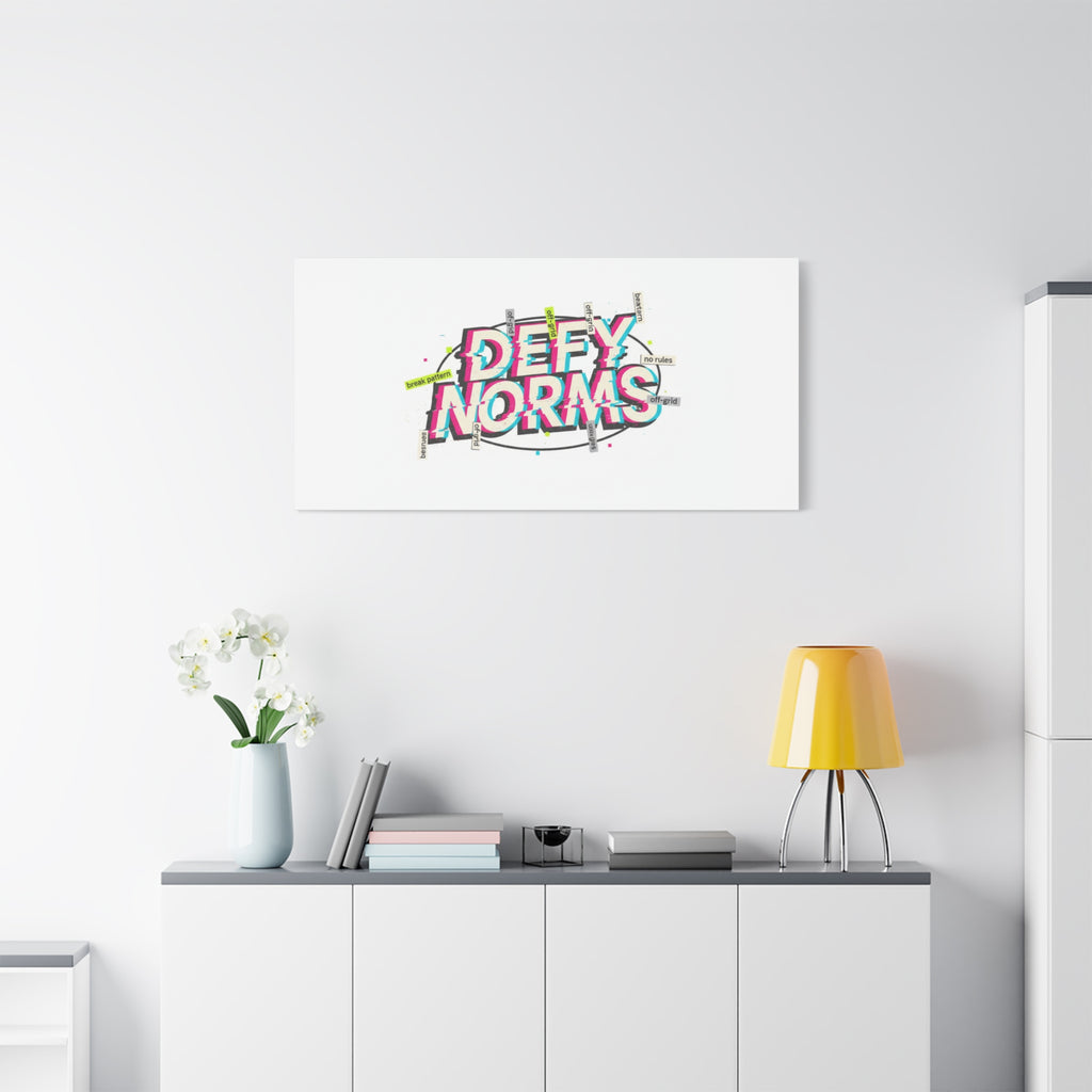 Defy Norms Canvas, Anti-Aesthetic Glitch Typography, Brutalist Poster Style