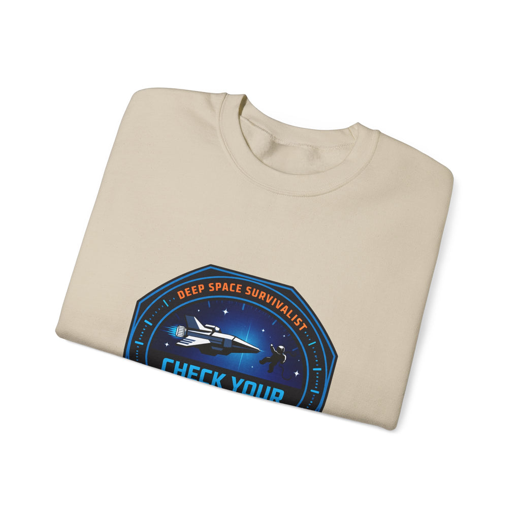 Check Your Seals Mission Patch Crewneck, hard sci‑fi space survival, mission patch sweatshirt