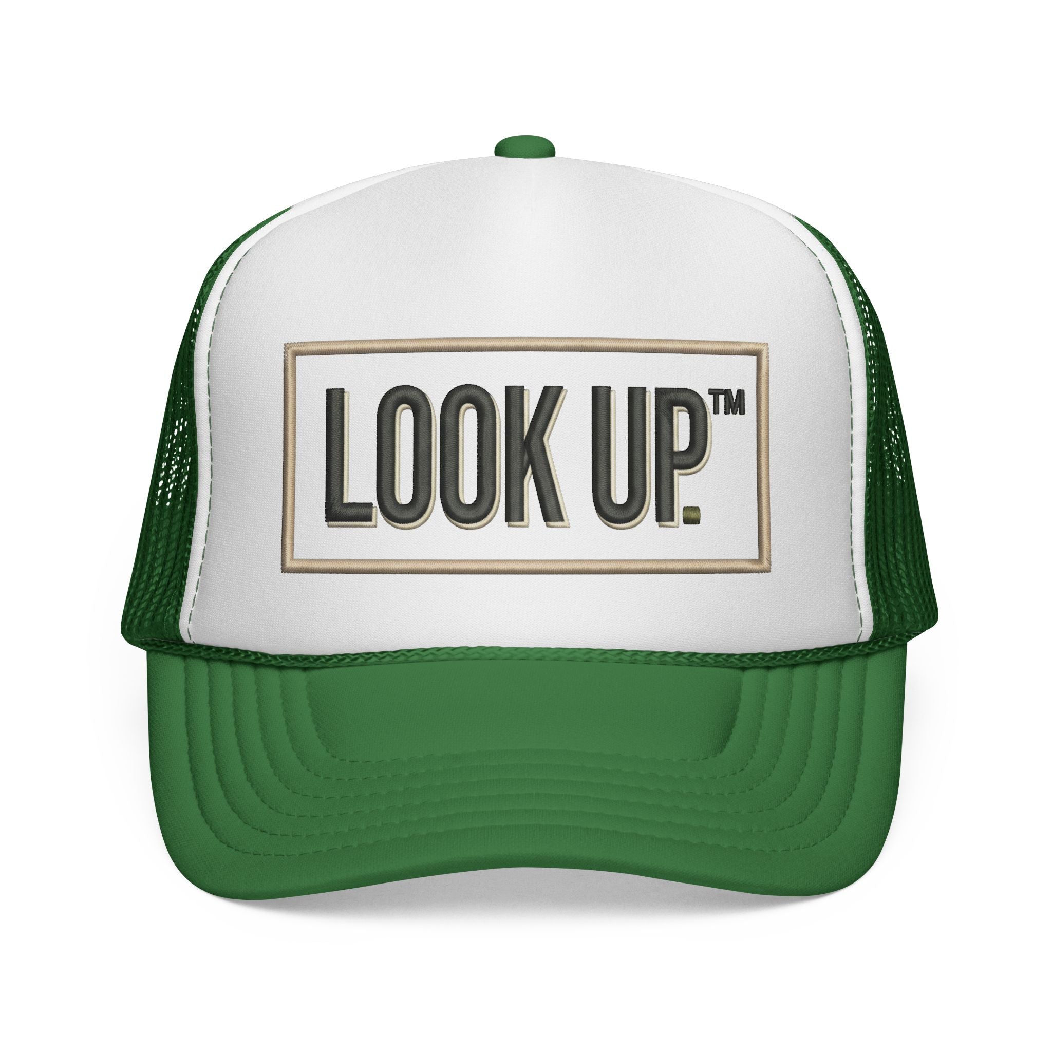 Look Up Trucker Cap — Embroidered Retro Patch Mesh Hat