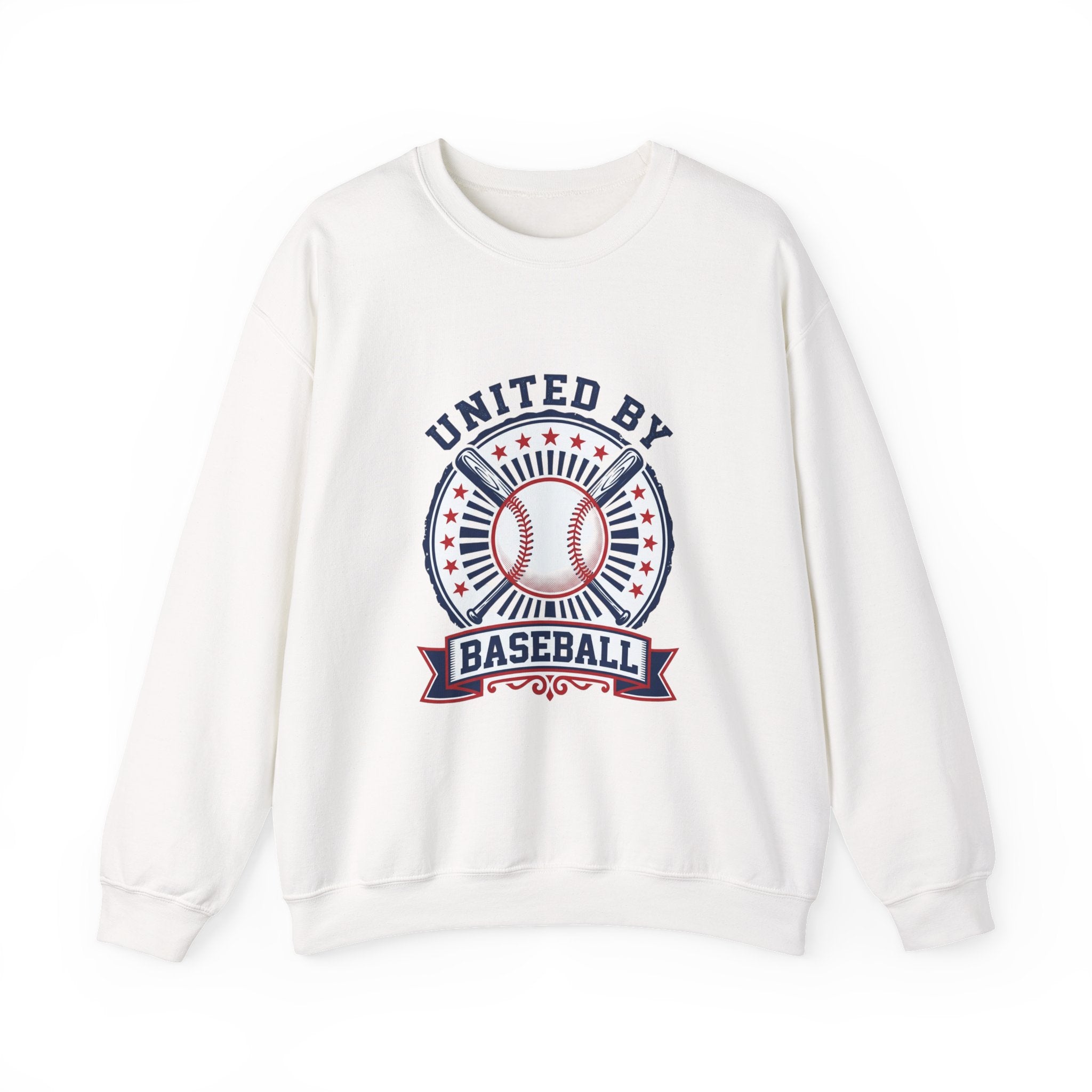 United by Baseball Crewneck Sweatshirt | Patriotic Baseball Graphic, Vintage Red White Blue