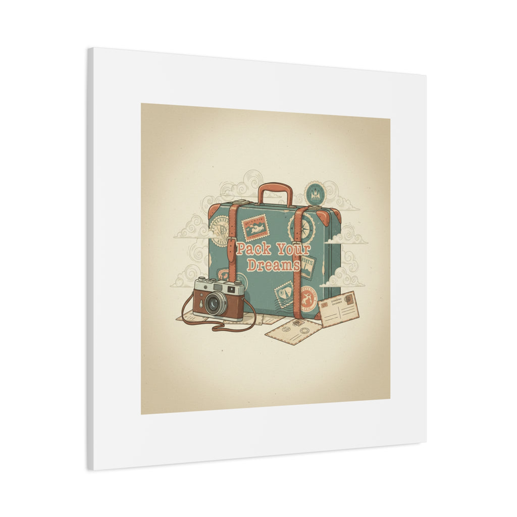 Pack Your Dreams Canvas | Retro Travel Postcard, Wanderlust Passport Stamp Art