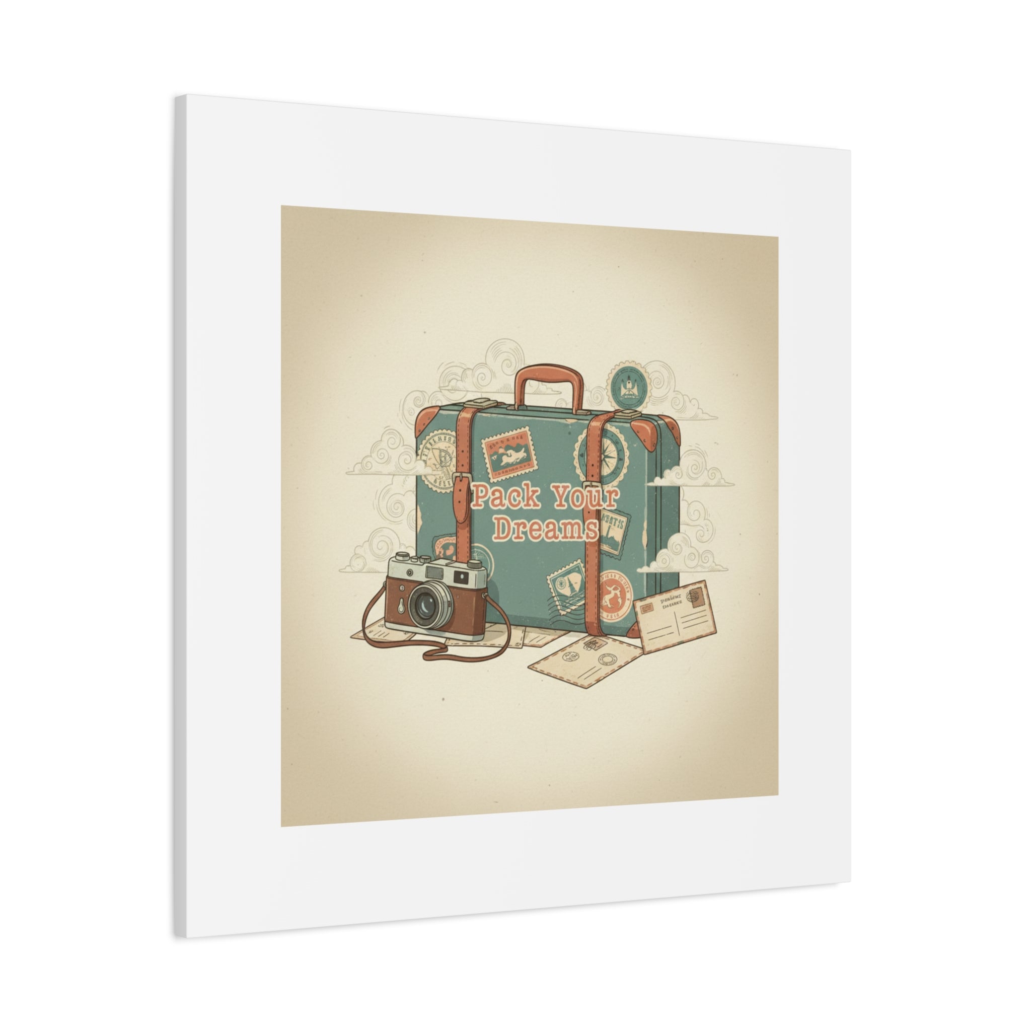 Pack Your Dreams Canvas | Retro Travel Postcard, Wanderlust Passport Stamp Art