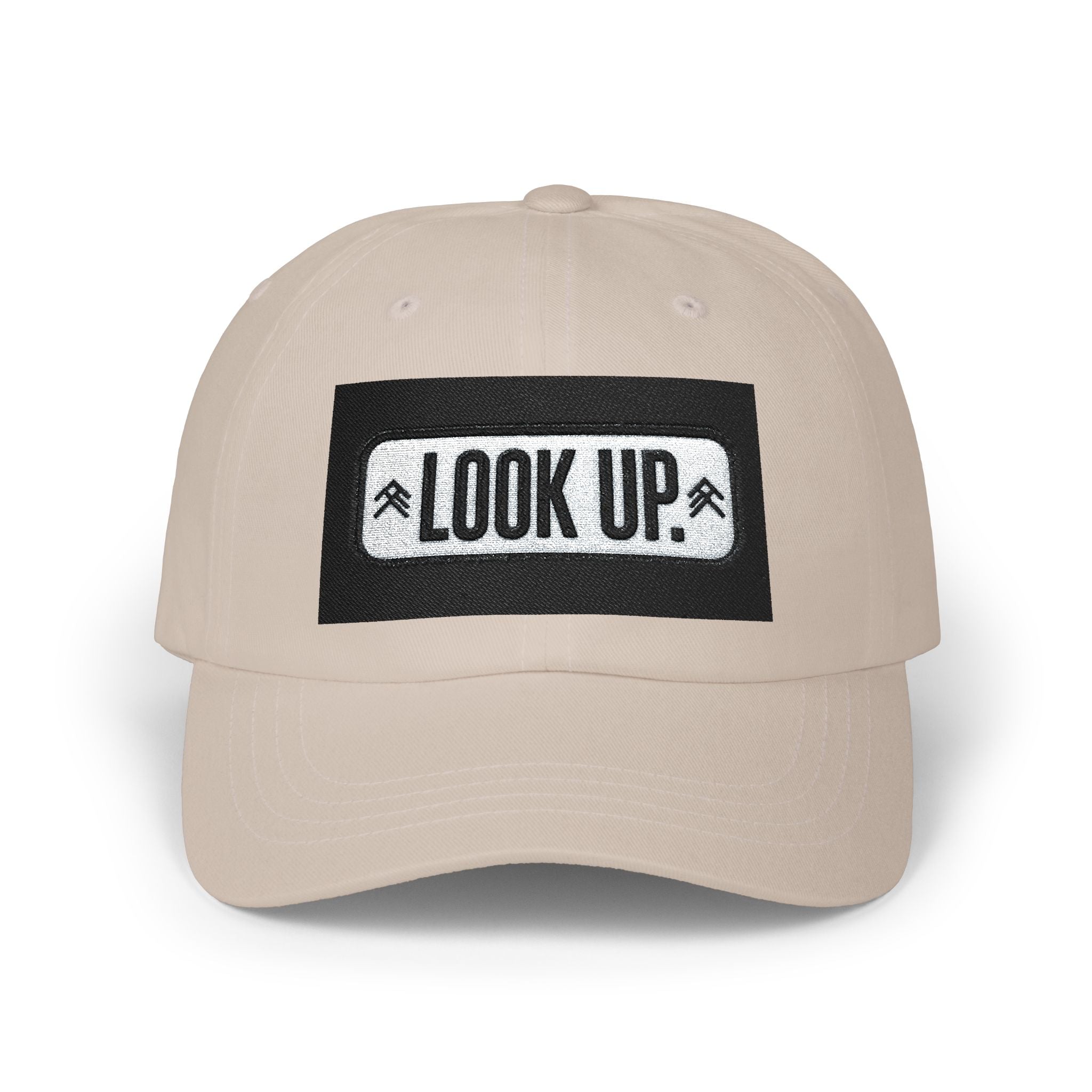 Look Up Embroidered Dad Cap — Minimalist White Baseball Hat
