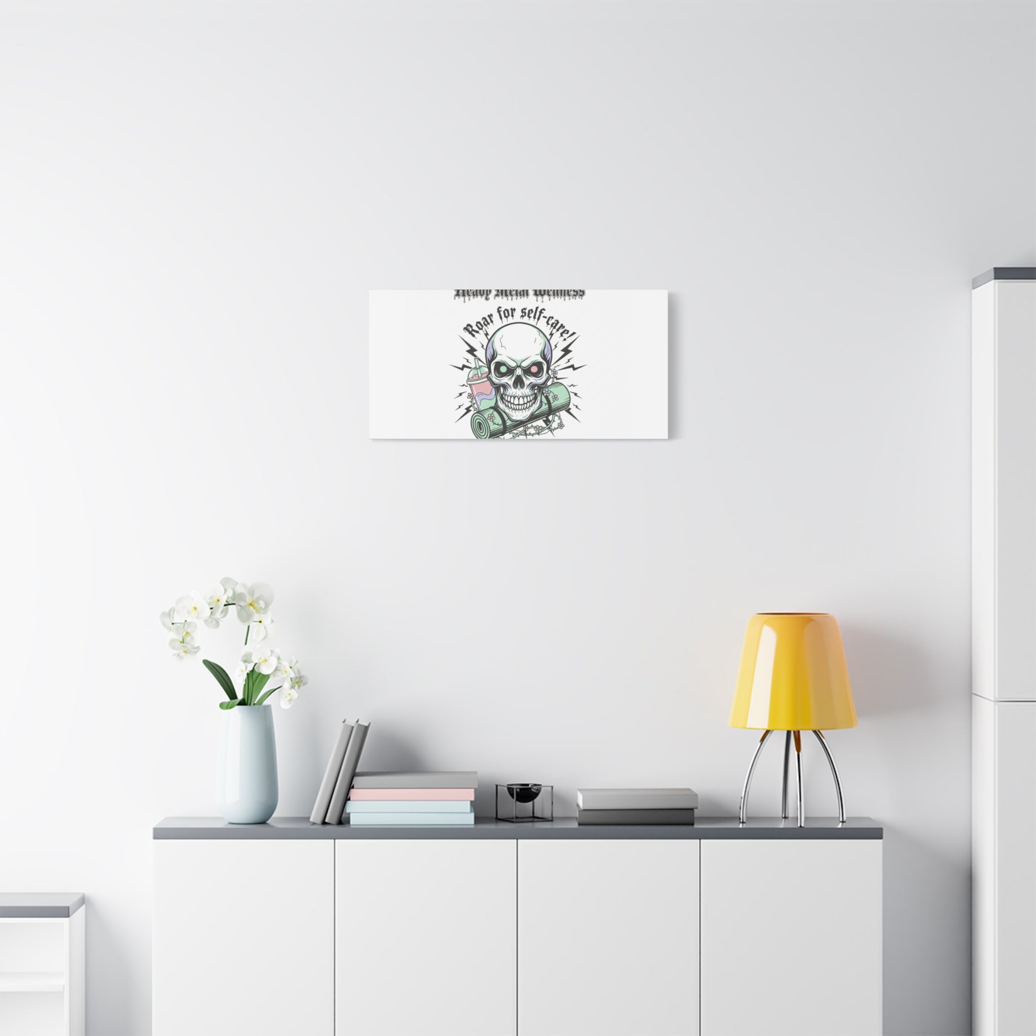 Roar for Self-Care Skull Canvas | heavy metal wellness, gothic wellness quote
