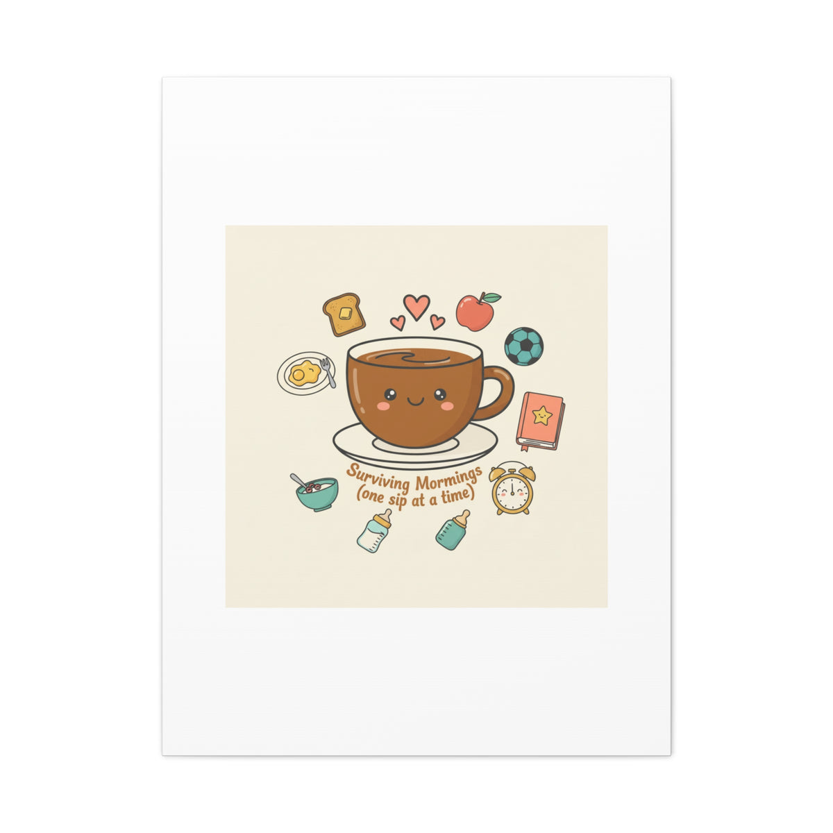 Surviving Mornings (One Sip at a Time) Canvas | Parenting Morning Humor, Coffee & Kids