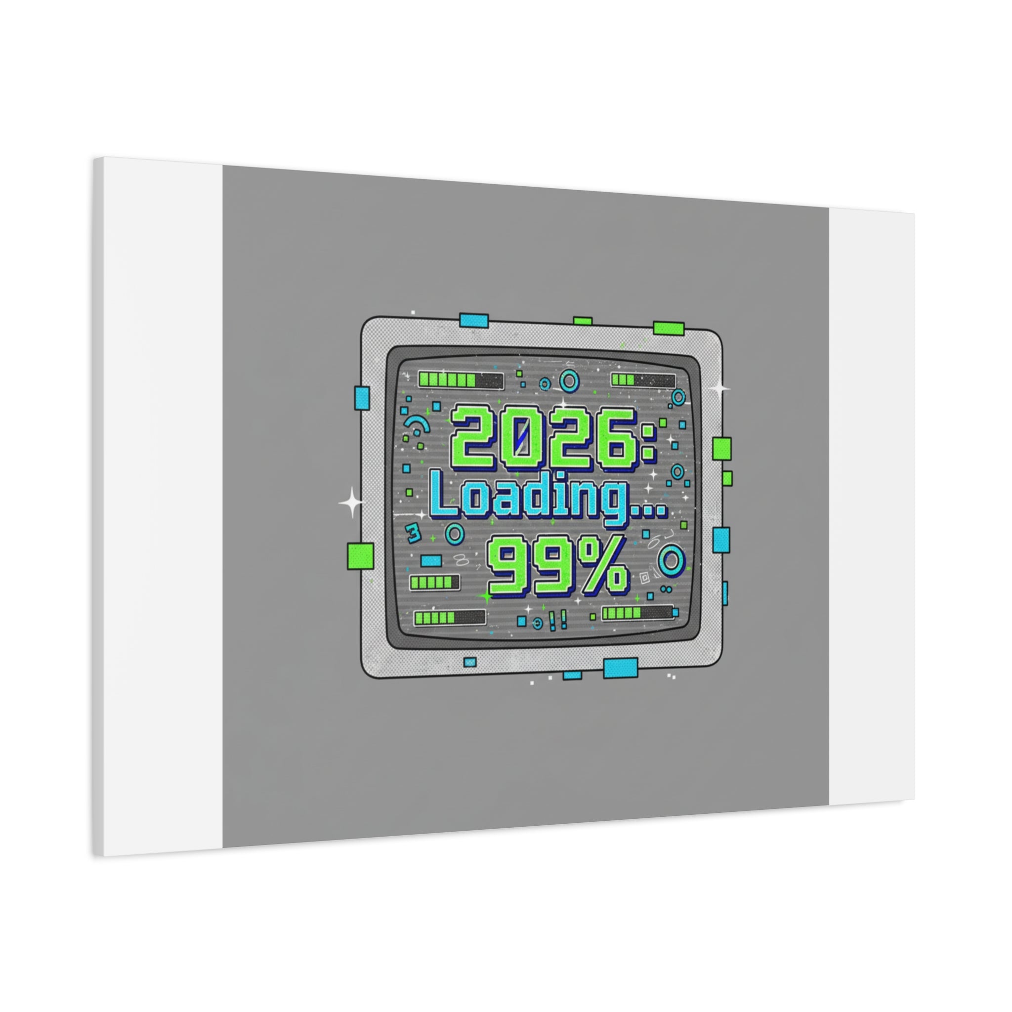 2026 Loading 99% Canvas | NYE countdown, retro system interface