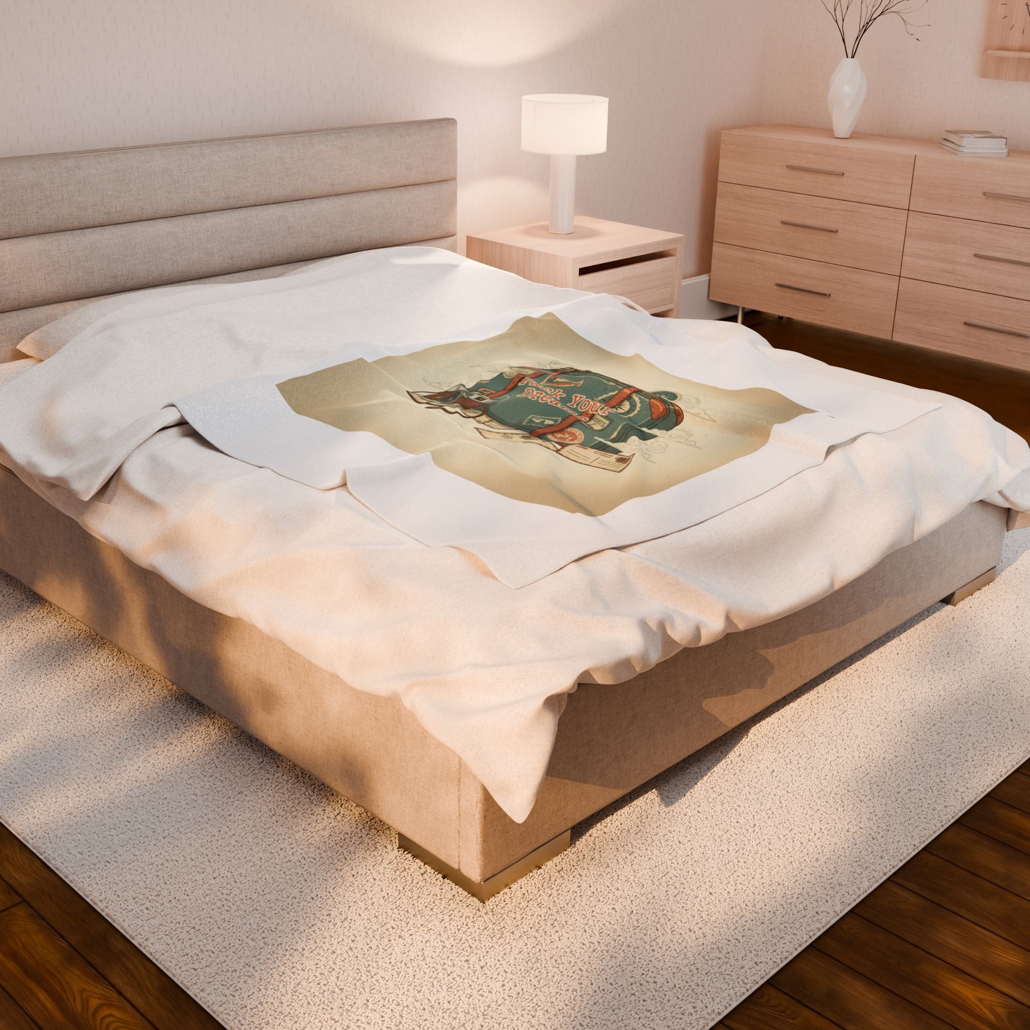 Vintage Postcard Travel Stamps Velveteen Plush Blanket | wanderlust design, passport stamp